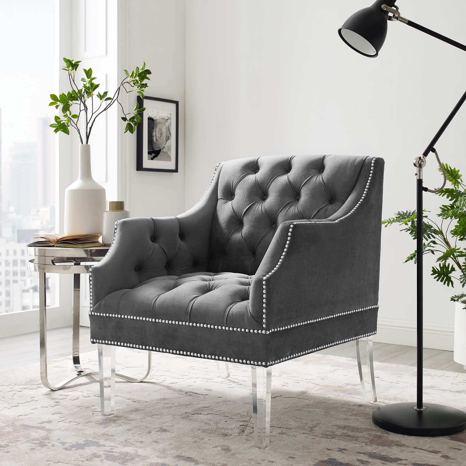 Proverbial Tufted Button Accent Performance Velvet Armchair - East Shore Modern Home Furnishings