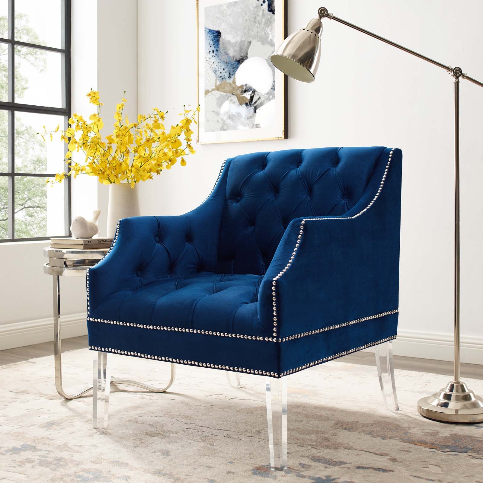 Proverbial Tufted Button Accent Performance Velvet Armchair - East Shore Modern Home Furnishings