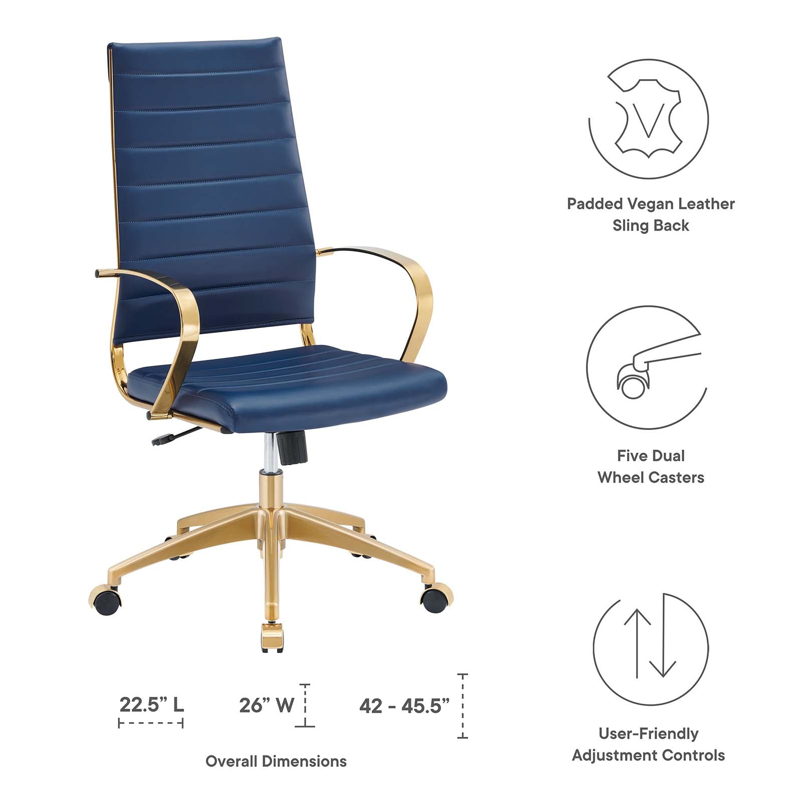 Jive Gold Stainless Steel Highback Office Chair - East Shore Modern Home Furnishings