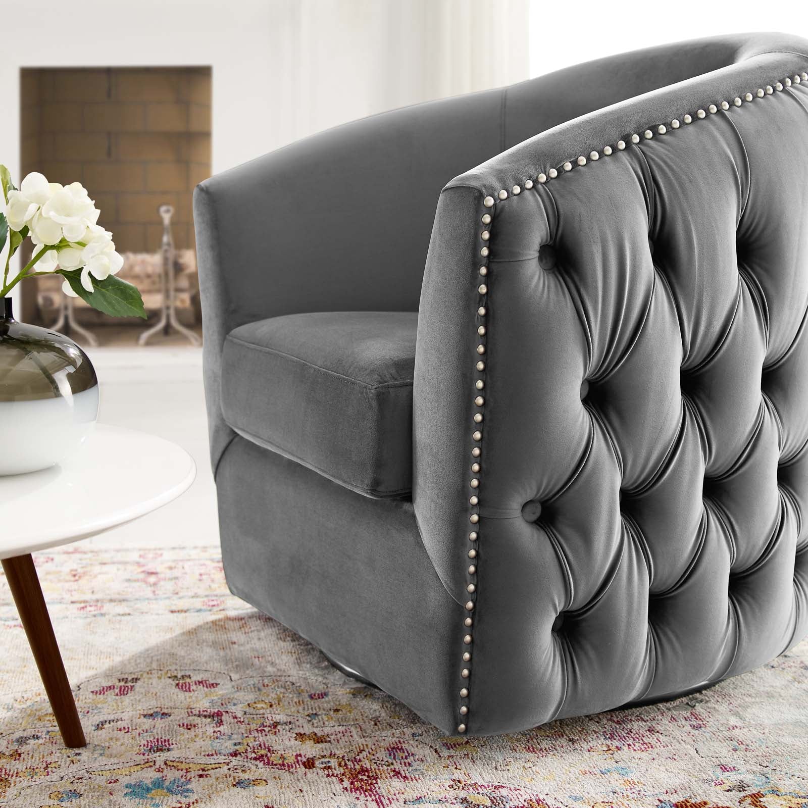 Rogue Swivel Performance Velvet Armchair - East Shore Modern Home Furnishings