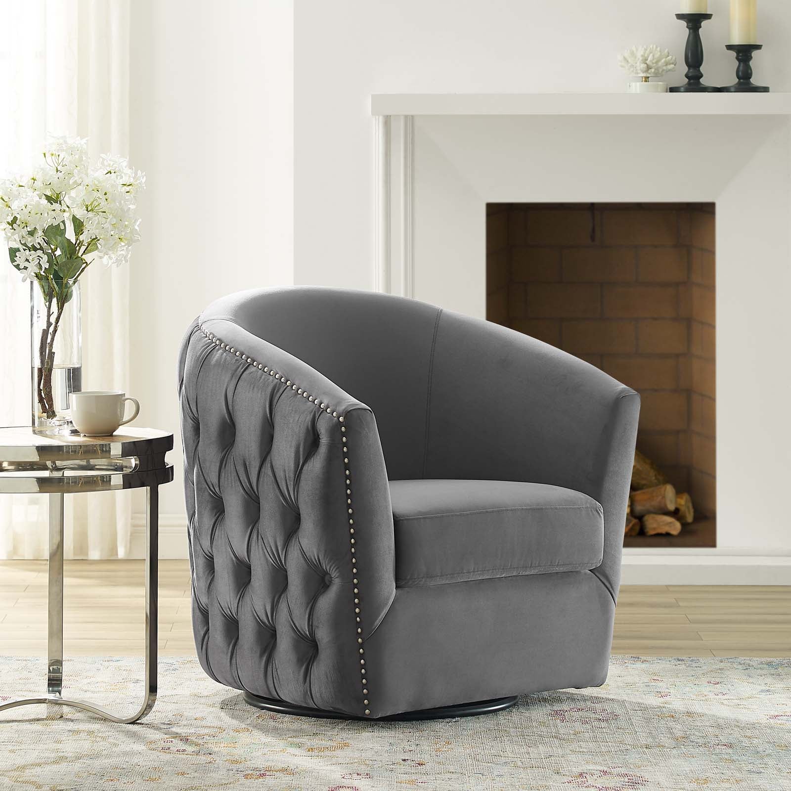 Rogue Swivel Performance Velvet Armchair - East Shore Modern Home Furnishings