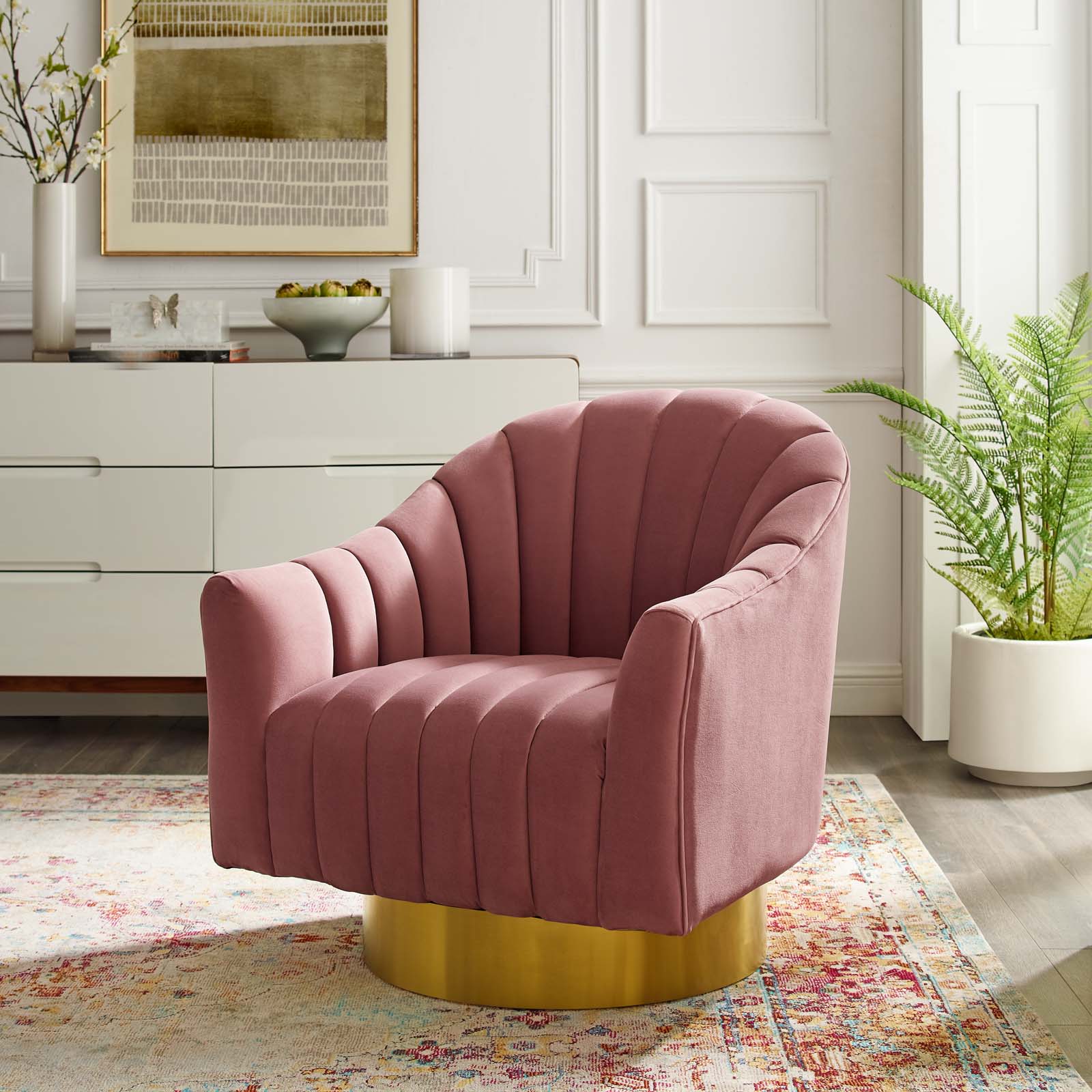 Buoyant Vertical Channel Tufted Accent Lounge Performance Velvet Swivel Chair - East Shore Modern Home Furnishings