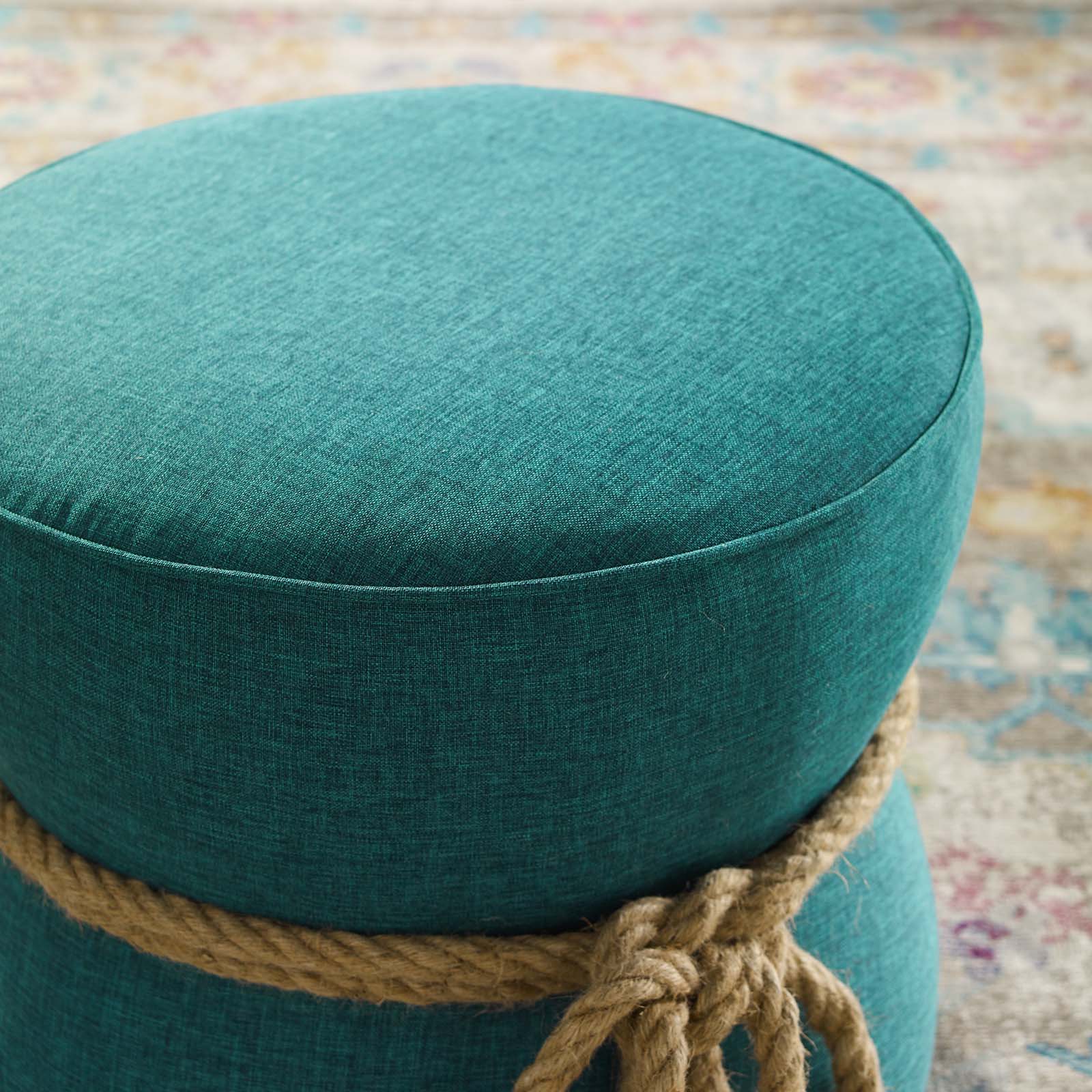 Beat Nautical Rope Upholstered Fabric Ottoman - East Shore Modern Home Furnishings