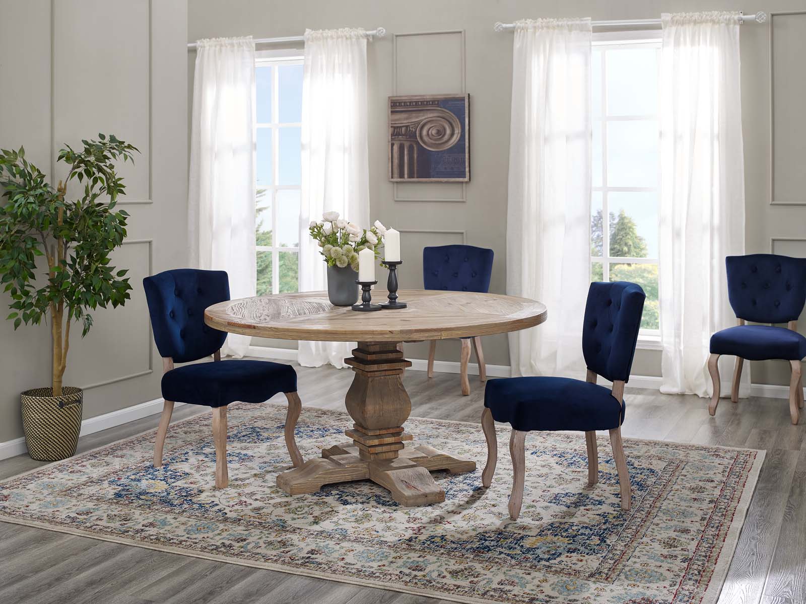 Column 59" Round Pine Wood Dining Table - East Shore Modern Home Furnishings