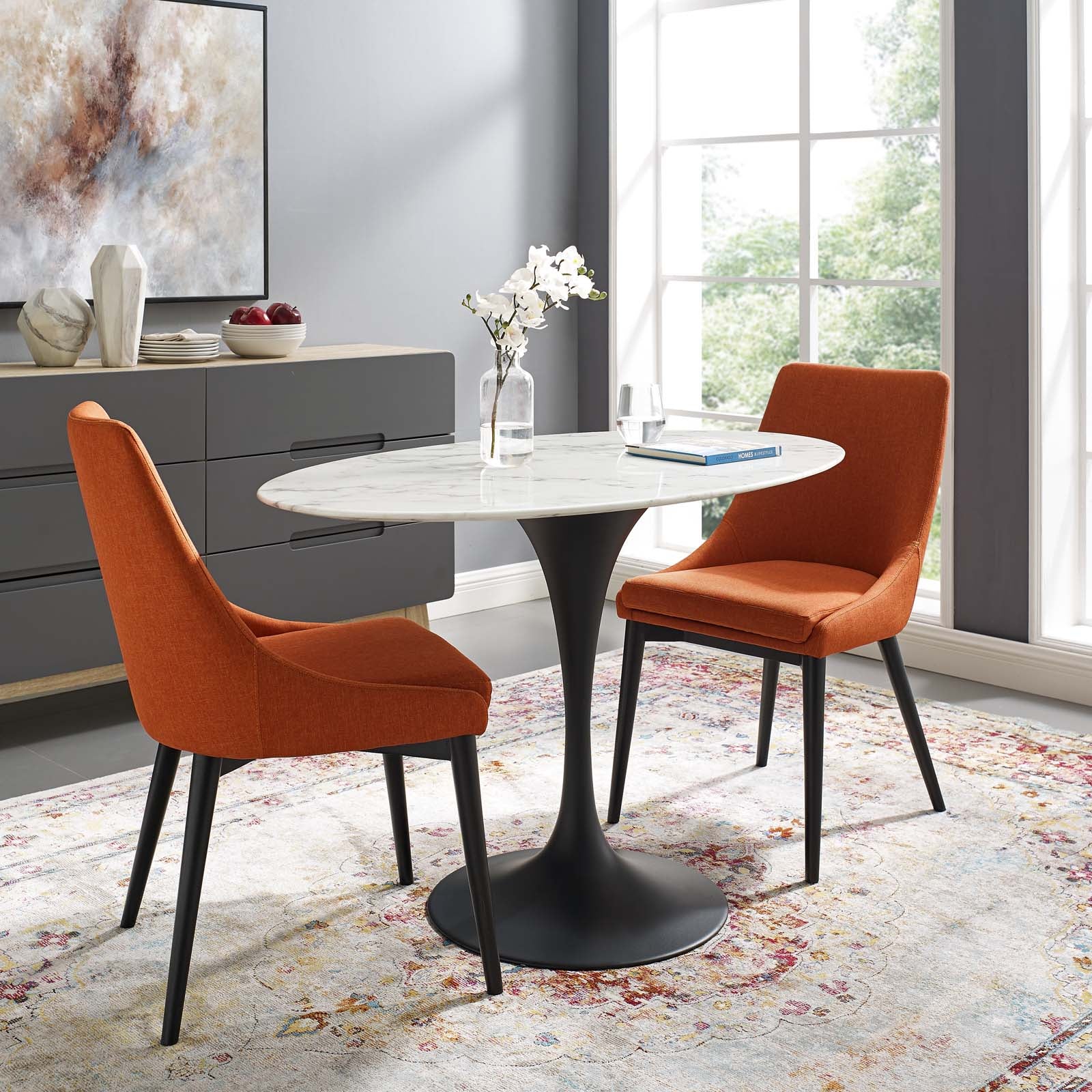 Lippa 48" Oval Artificial Marble Dining Table - East Shore Modern Home Furnishings