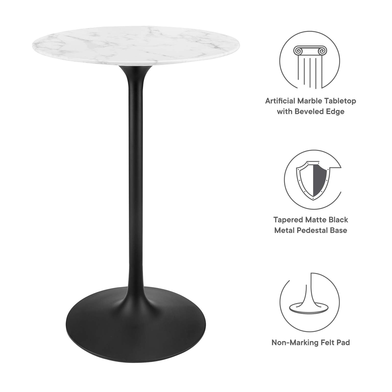 Lippa 28" Round Artificial Marble Bar Table