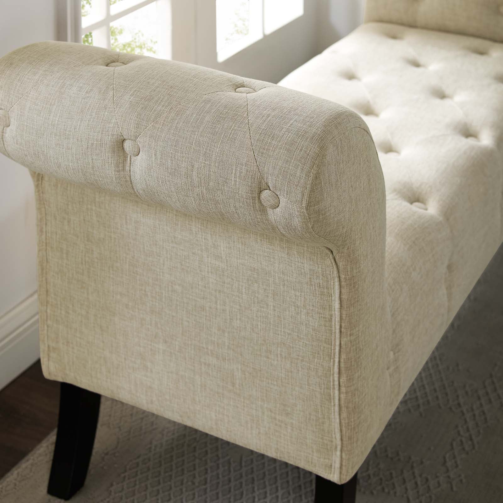 Evince Button Tufted Accent Upholstered Fabric Bench - East Shore Modern Home Furnishings