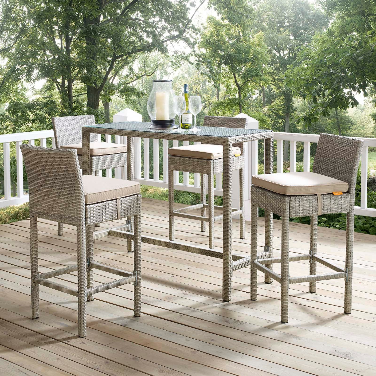 Conduit Bar Stool Outdoor Patio Wicker Rattan Set of 4 - East Shore Modern Home Furnishings