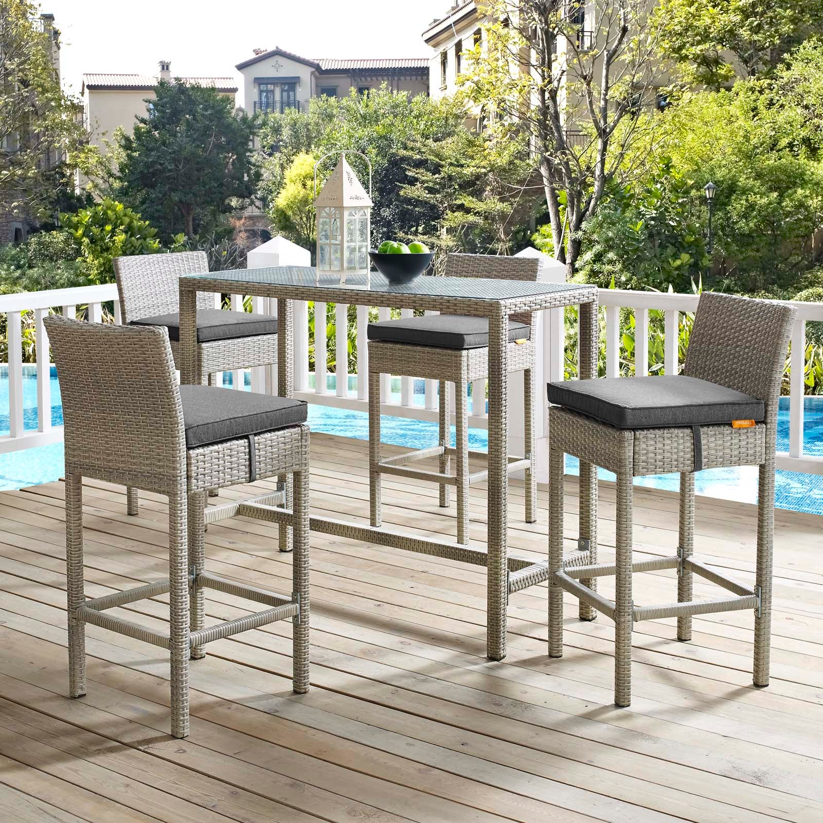 Conduit Bar Stool Outdoor Patio Wicker Rattan Set of 4 - East Shore Modern Home Furnishings