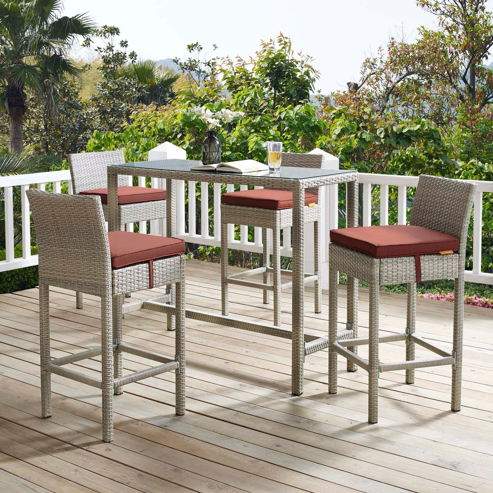 Conduit Bar Stool Outdoor Patio Wicker Rattan Set of 4 - East Shore Modern Home Furnishings