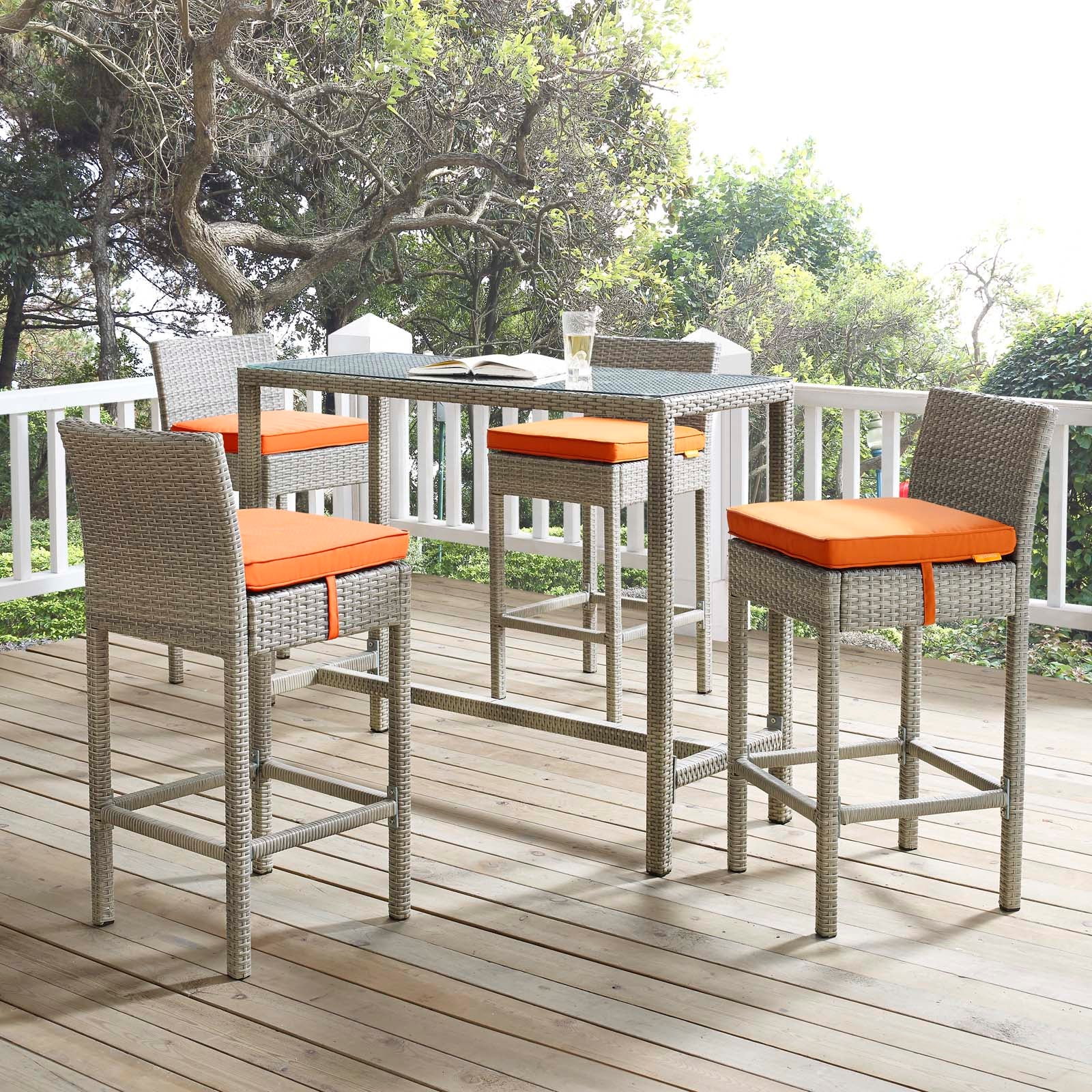 Conduit Bar Stool Outdoor Patio Wicker Rattan Set of 4 - East Shore Modern Home Furnishings