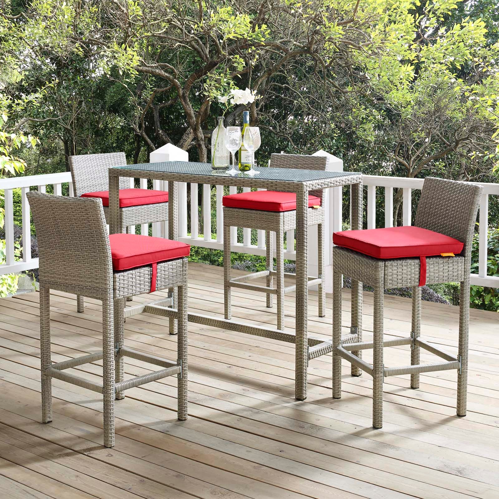 Conduit Bar Stool Outdoor Patio Wicker Rattan Set of 4 - East Shore Modern Home Furnishings