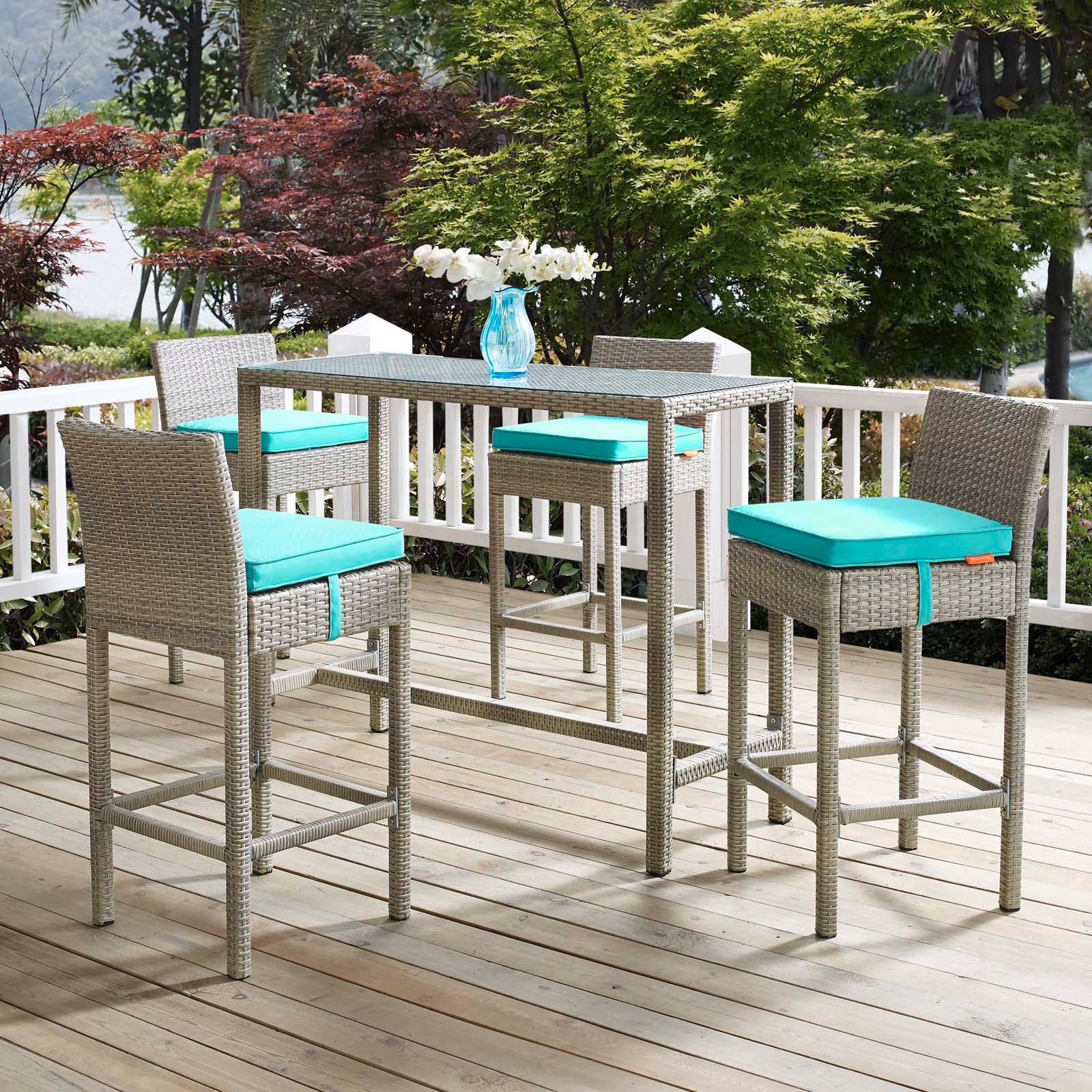 Conduit Bar Stool Outdoor Patio Wicker Rattan Set of 4 - East Shore Modern Home Furnishings