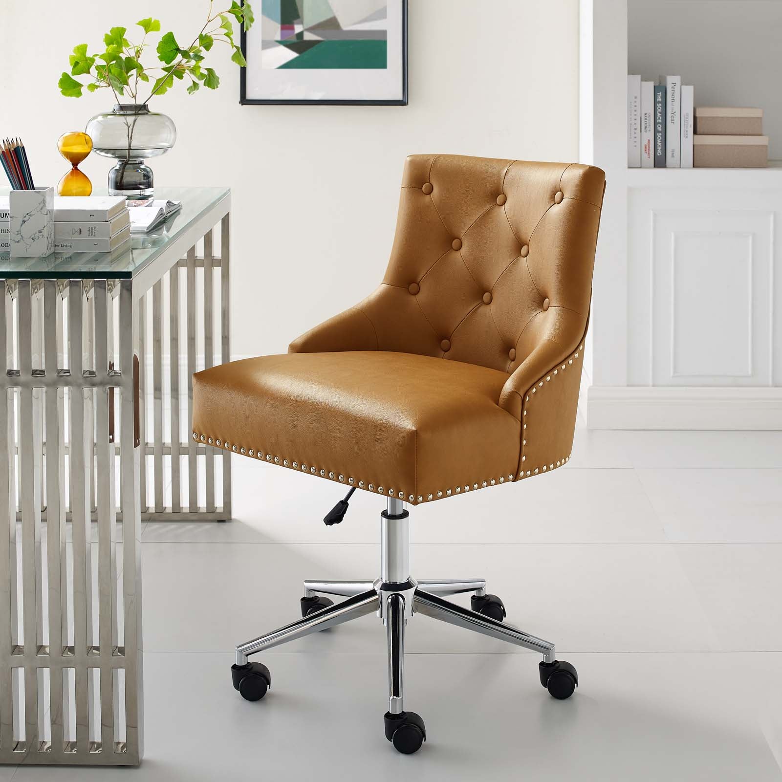 Regent Tufted Button Swivel Faux Leather Office Chair