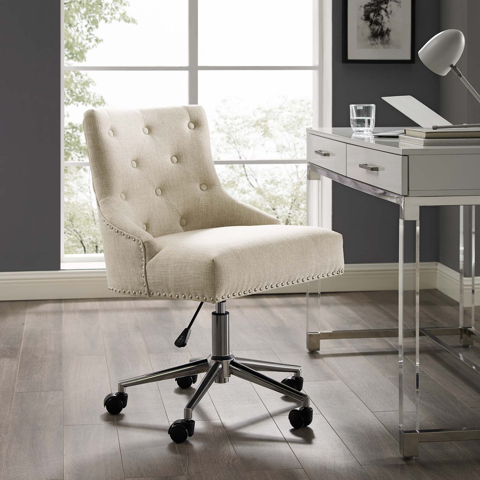 Regent Tufted Button Swivel Upholstered Fabric Office Chair - East Shore Modern Home Furnishings