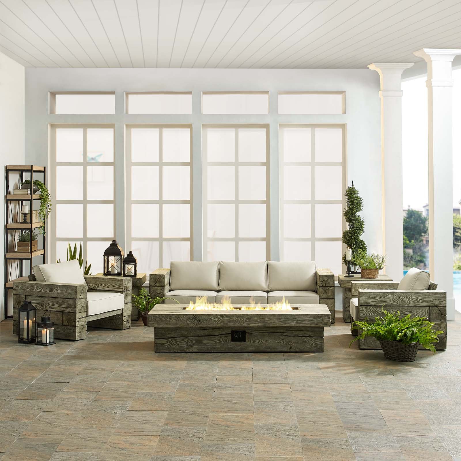 Manteo Rustic Coastal Outdoor Patio Sunbrella® 5 Piece Set