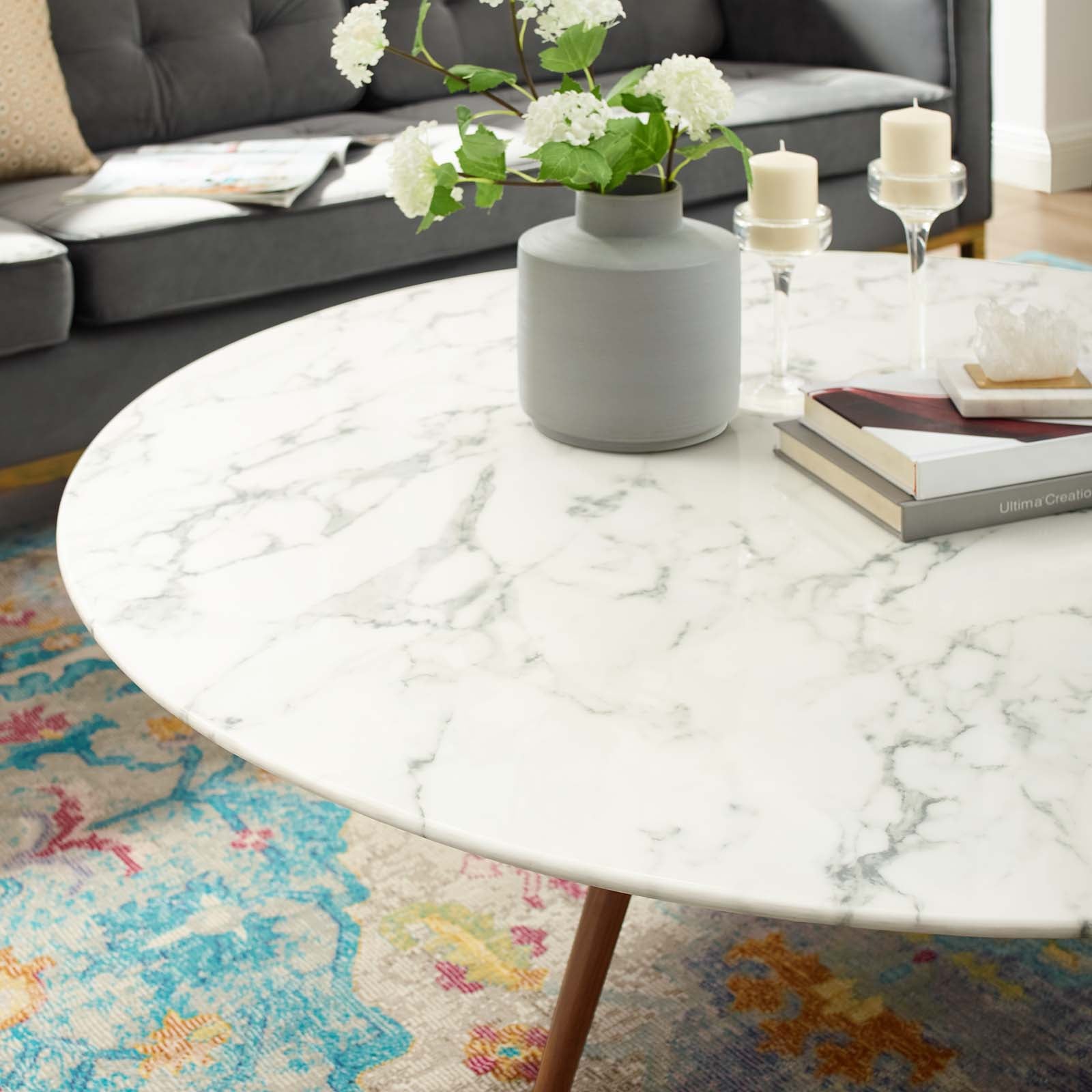 Lippa 47" Round Artificial Marble Coffee Table with Tripod Base - East Shore Modern Home Furnishings