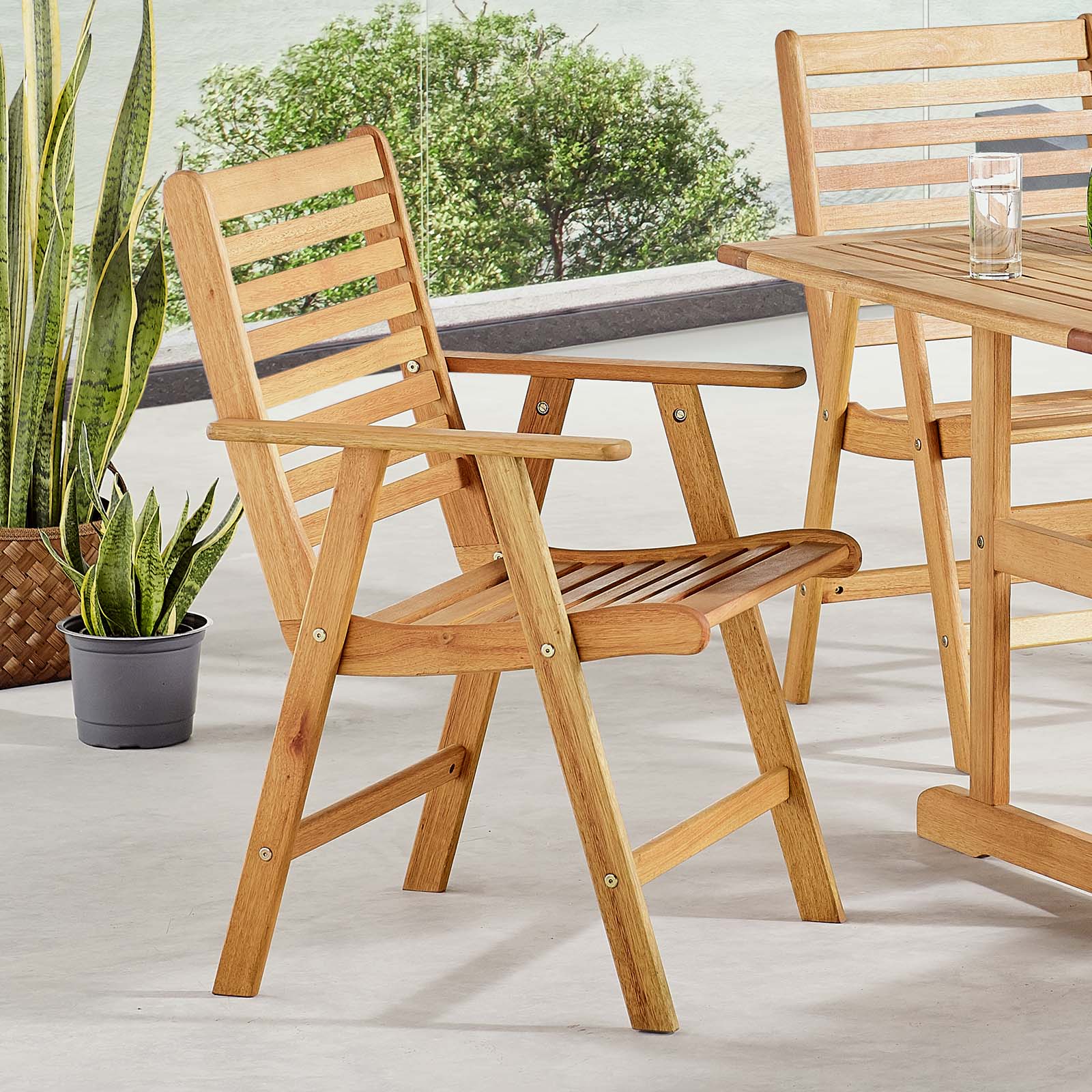 Hatteras Outdoor Patio Eucalyptus Wood Dining Armchair - East Shore Modern Home Furnishings