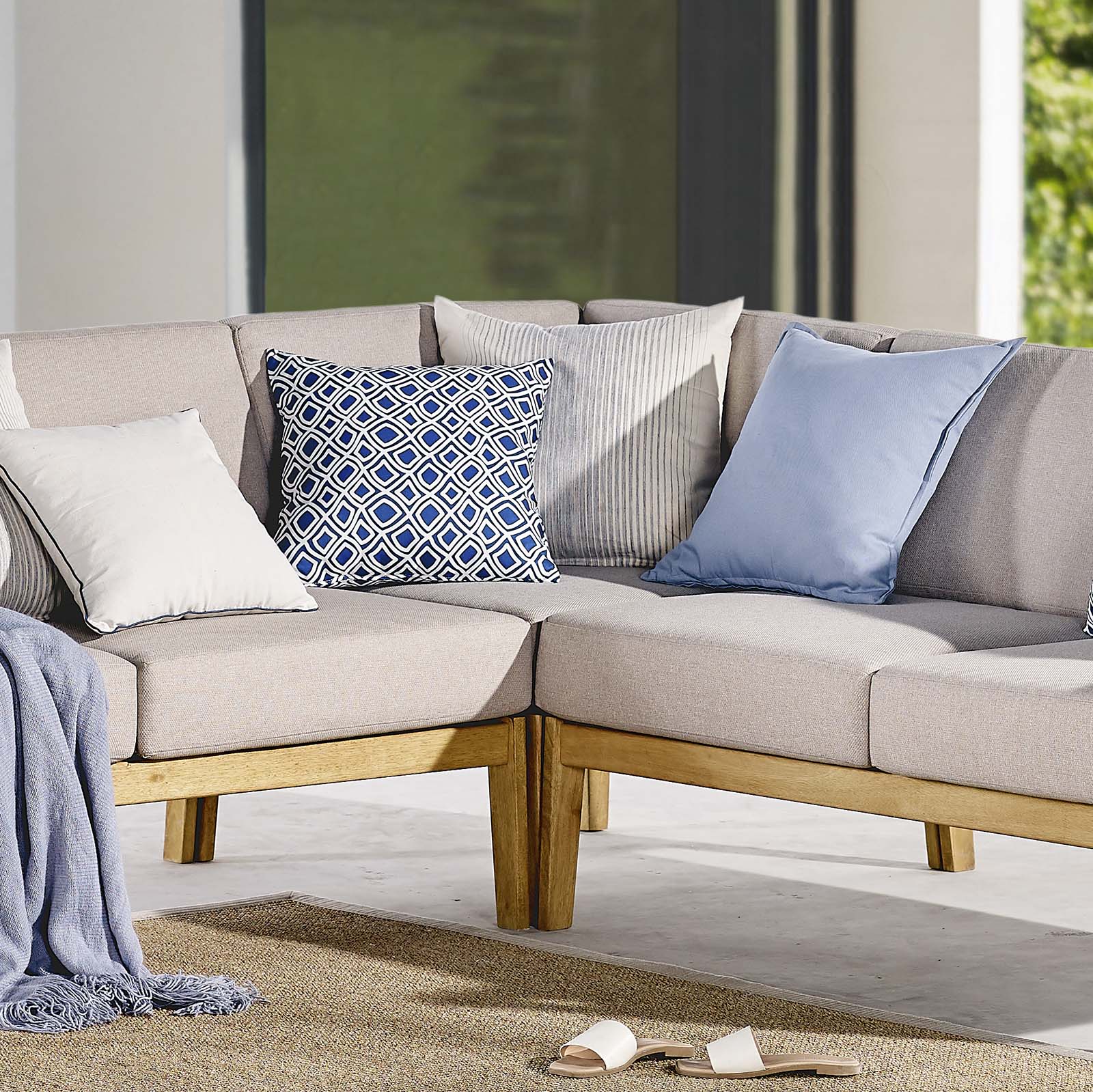 Sedona Outdoor Patio Eucalyptus Wood Sectional Sofa Corner Chair - East Shore Modern Home Furnishings