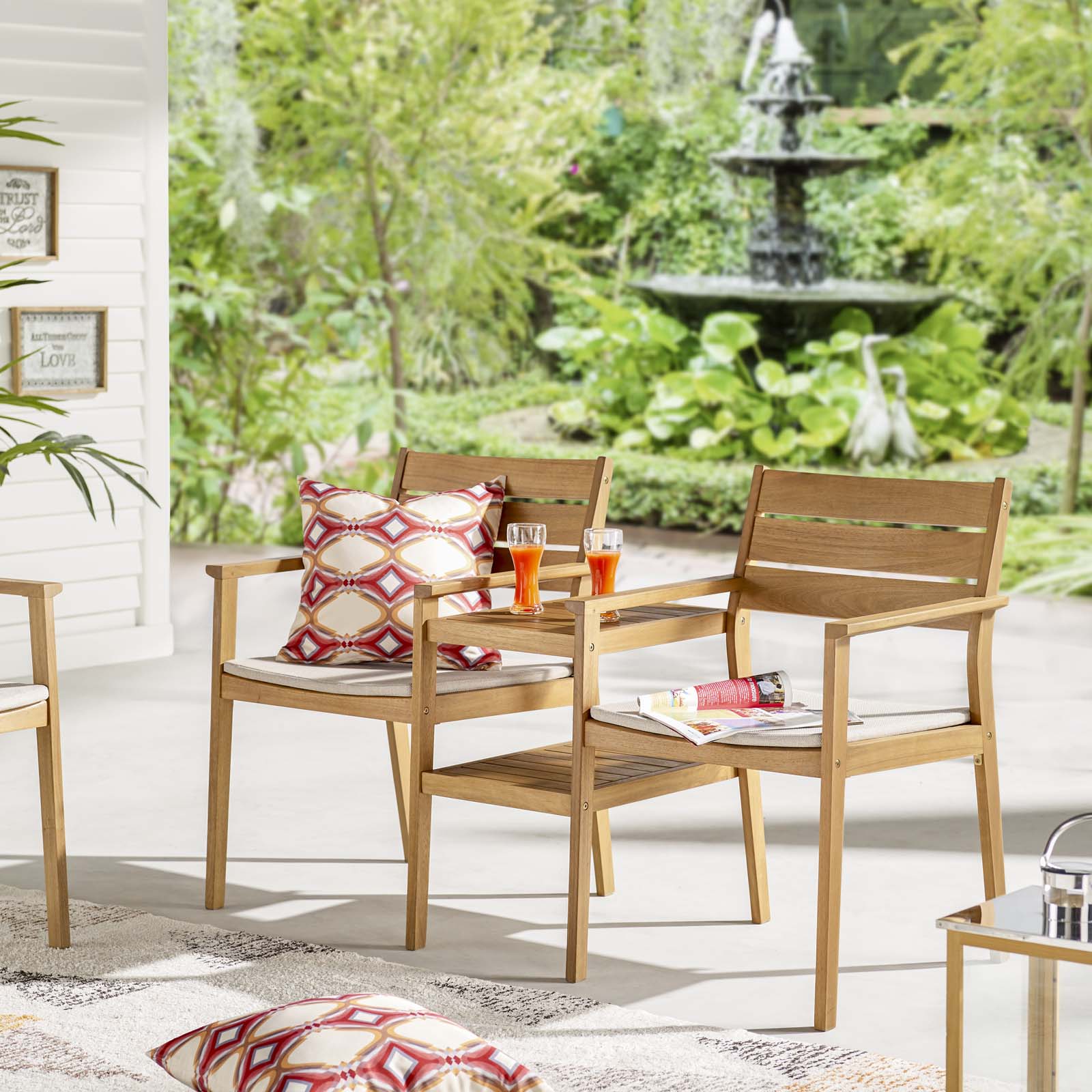 Viewscape Outdoor Patio Ash Wood Jack and Jill Chair Set
