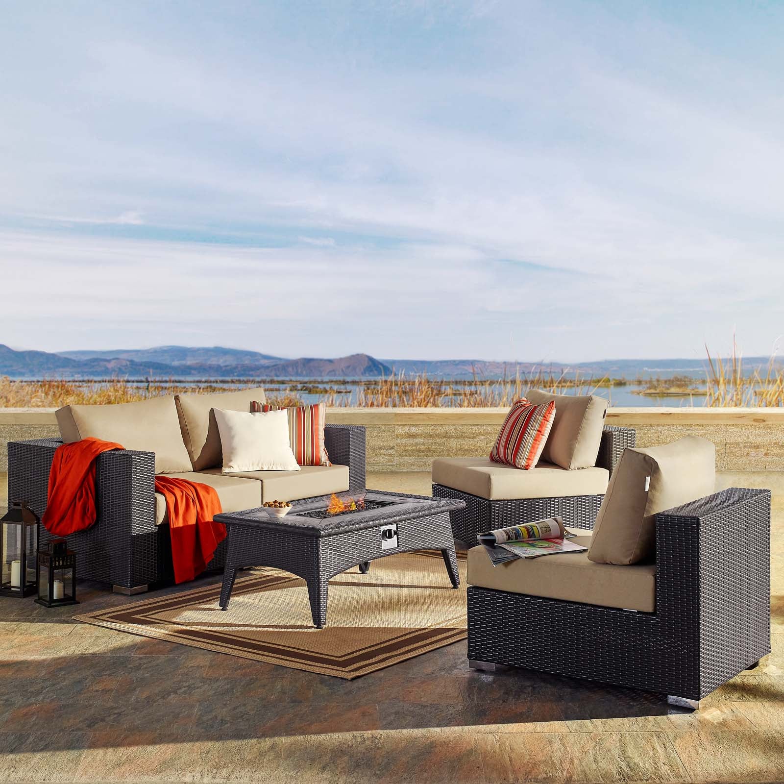 Convene 5 Piece Set Outdoor Patio with Fire Pit - East Shore Modern Home Furnishings