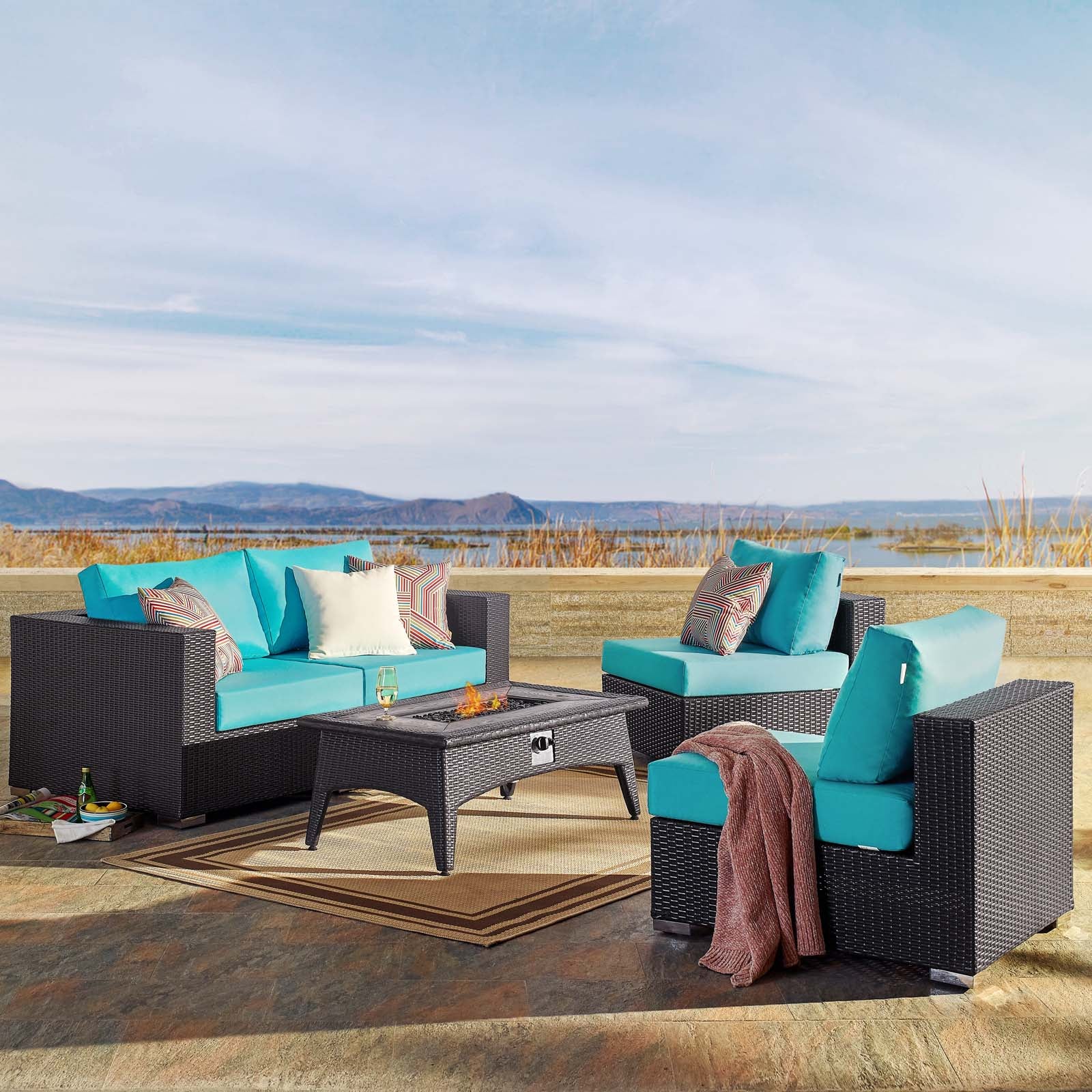 Convene 5 Piece Set Outdoor Patio with Fire Pit