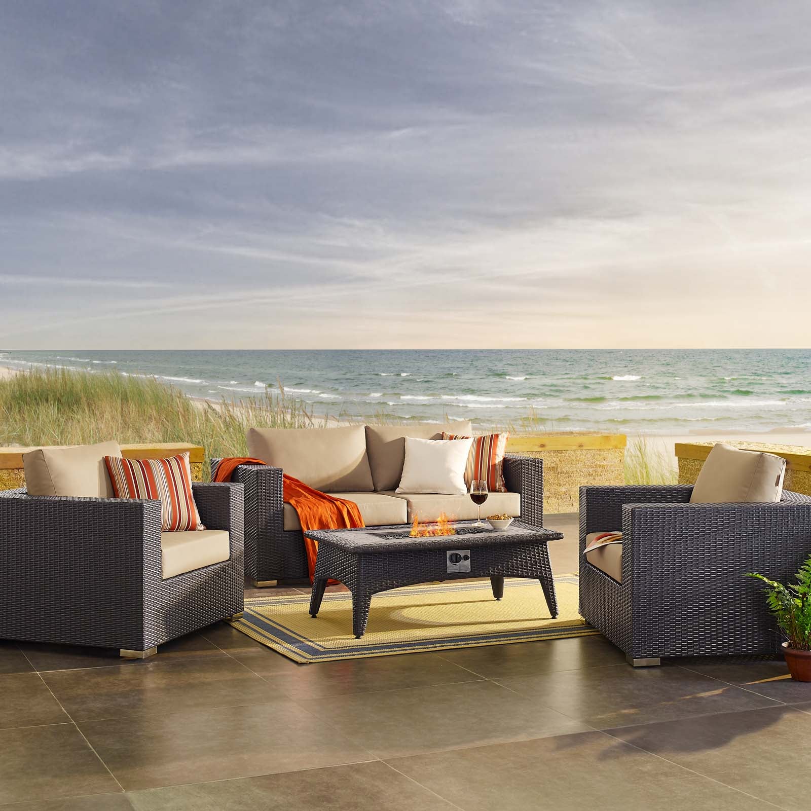 Convene 4 Piece Set Outdoor Patio with Fire Pit