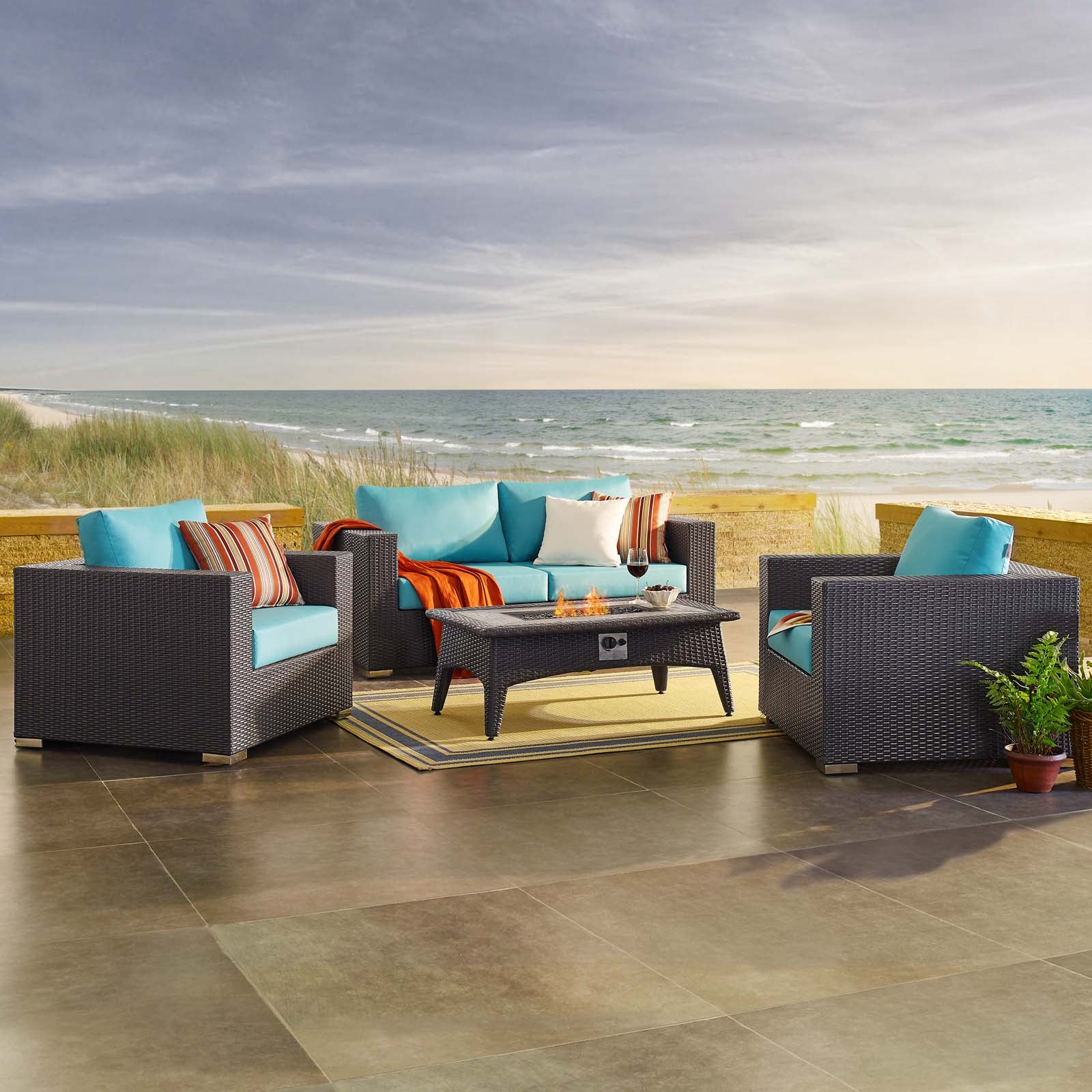 Convene 4 Piece Set Outdoor Patio with Fire Pit