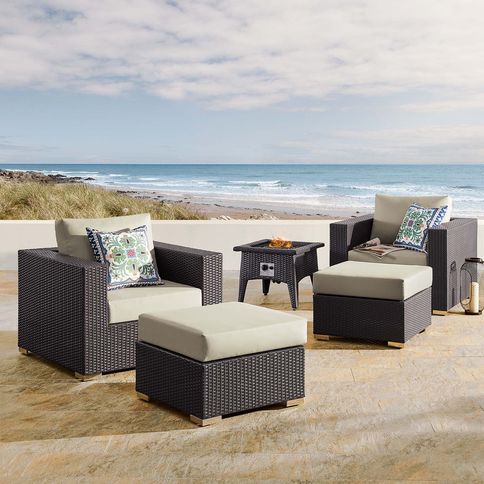 Convene 5 Piece Set Outdoor Patio with Fire Pit - East Shore Modern Home Furnishings