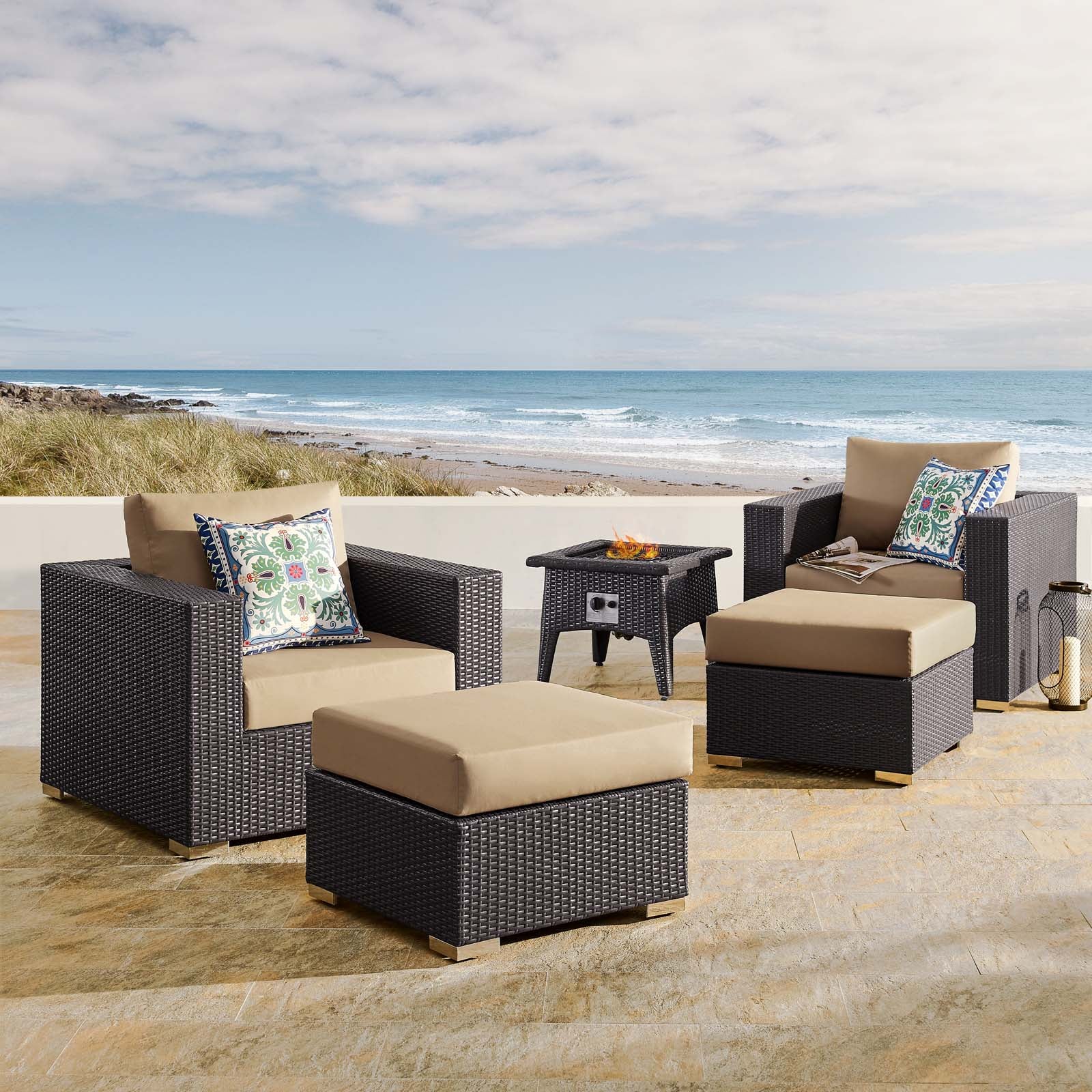 Convene 5 Piece Set Outdoor Patio with Fire Pit - East Shore Modern Home Furnishings