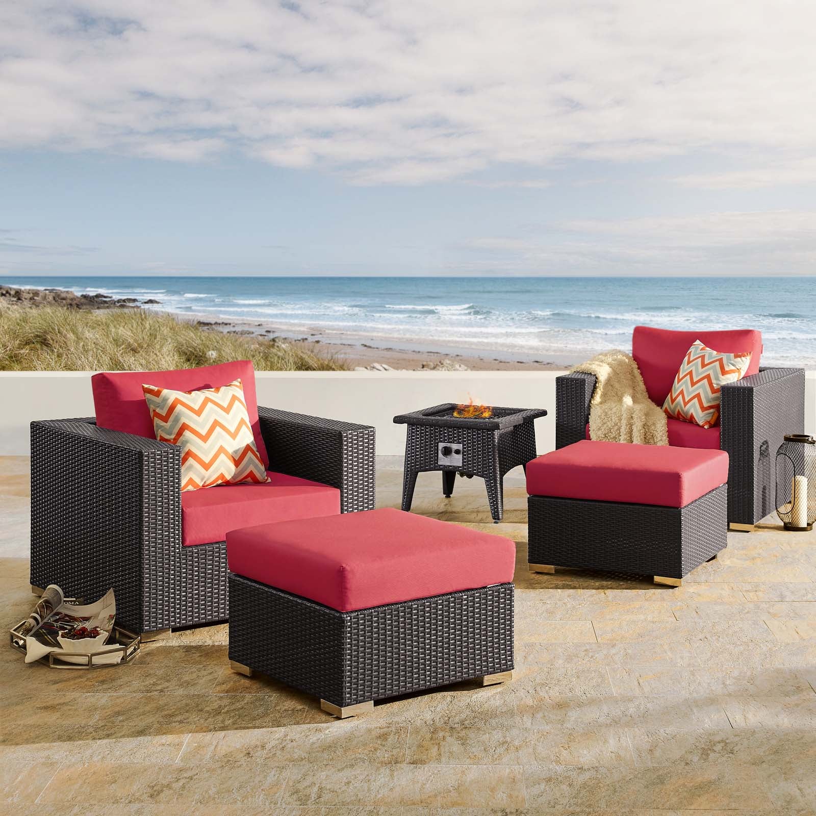 Convene 5 Piece Set Outdoor Patio with Fire Pit - East Shore Modern Home Furnishings