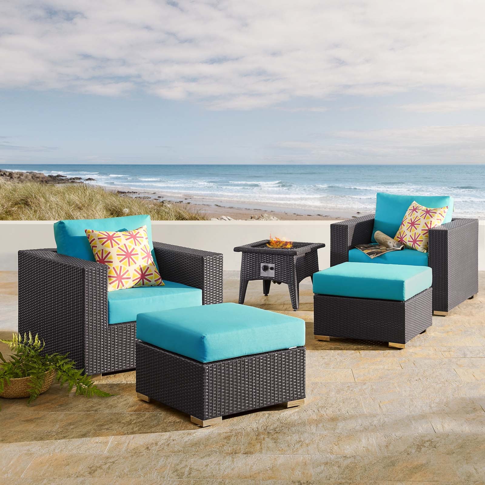 Convene 5 Piece Set Outdoor Patio with Fire Pit - East Shore Modern Home Furnishings