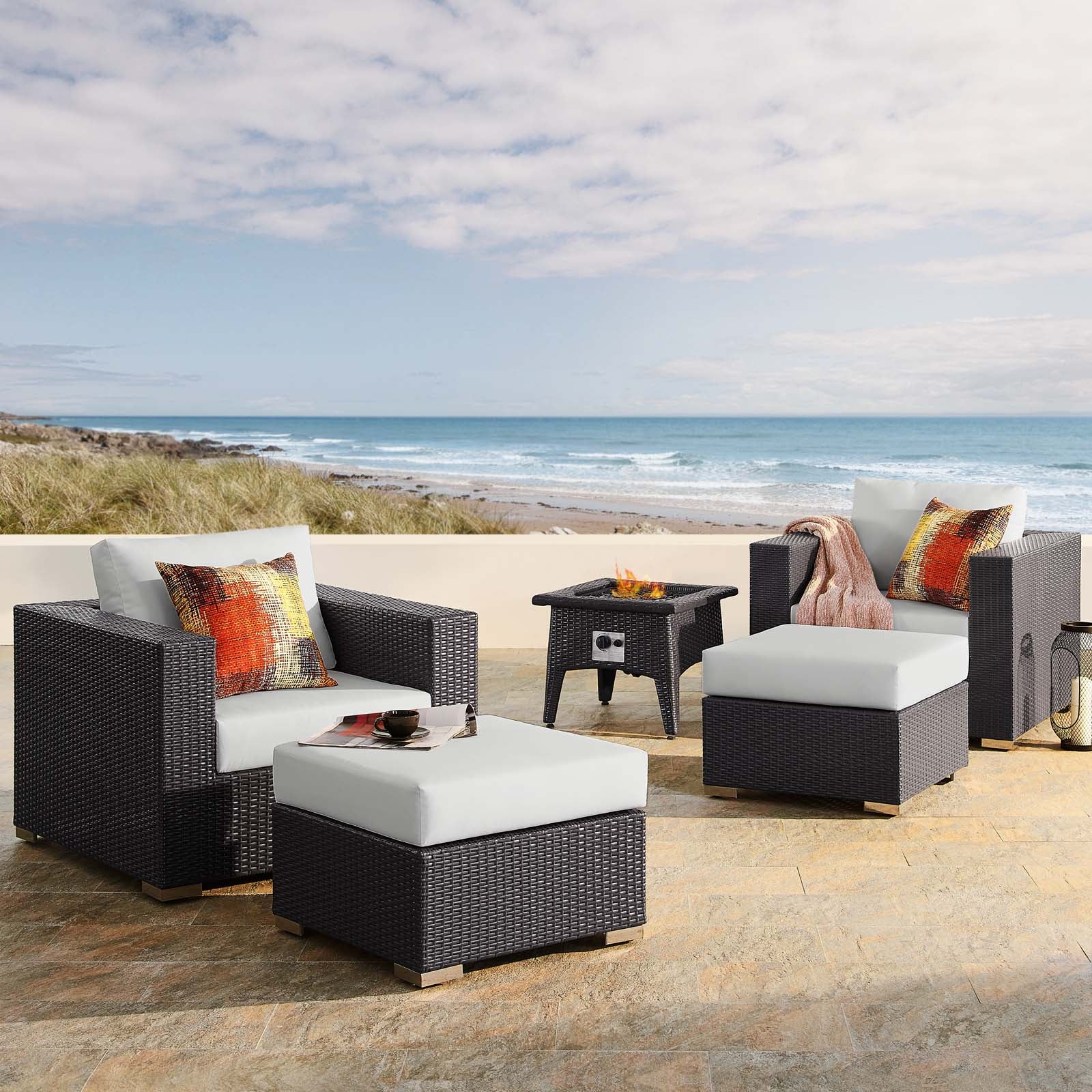 Convene 5 Piece Set Outdoor Patio with Fire Pit - East Shore Modern Home Furnishings