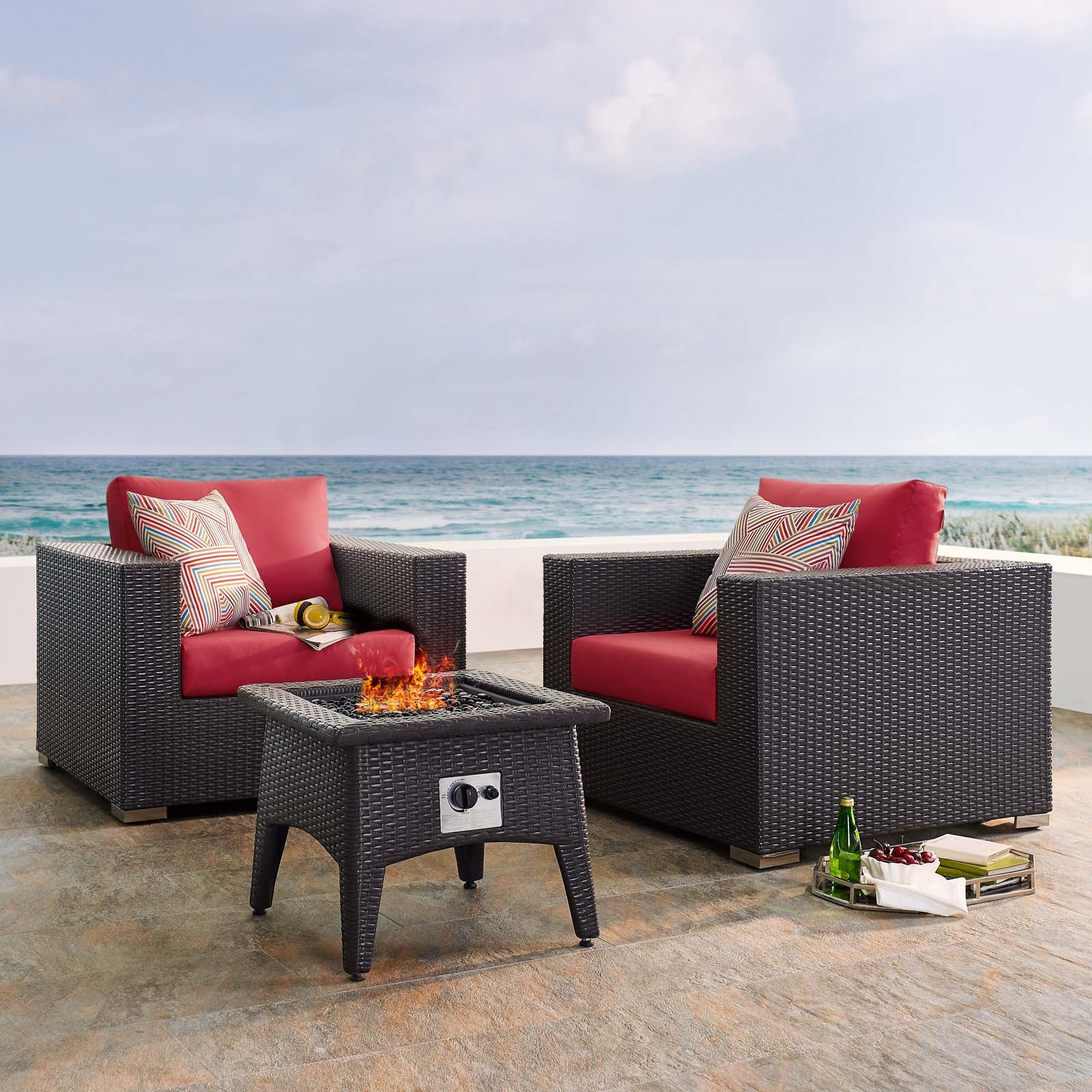 Convene 3 Piece Set Outdoor Patio with Fire Pit - East Shore Modern Home Furnishings