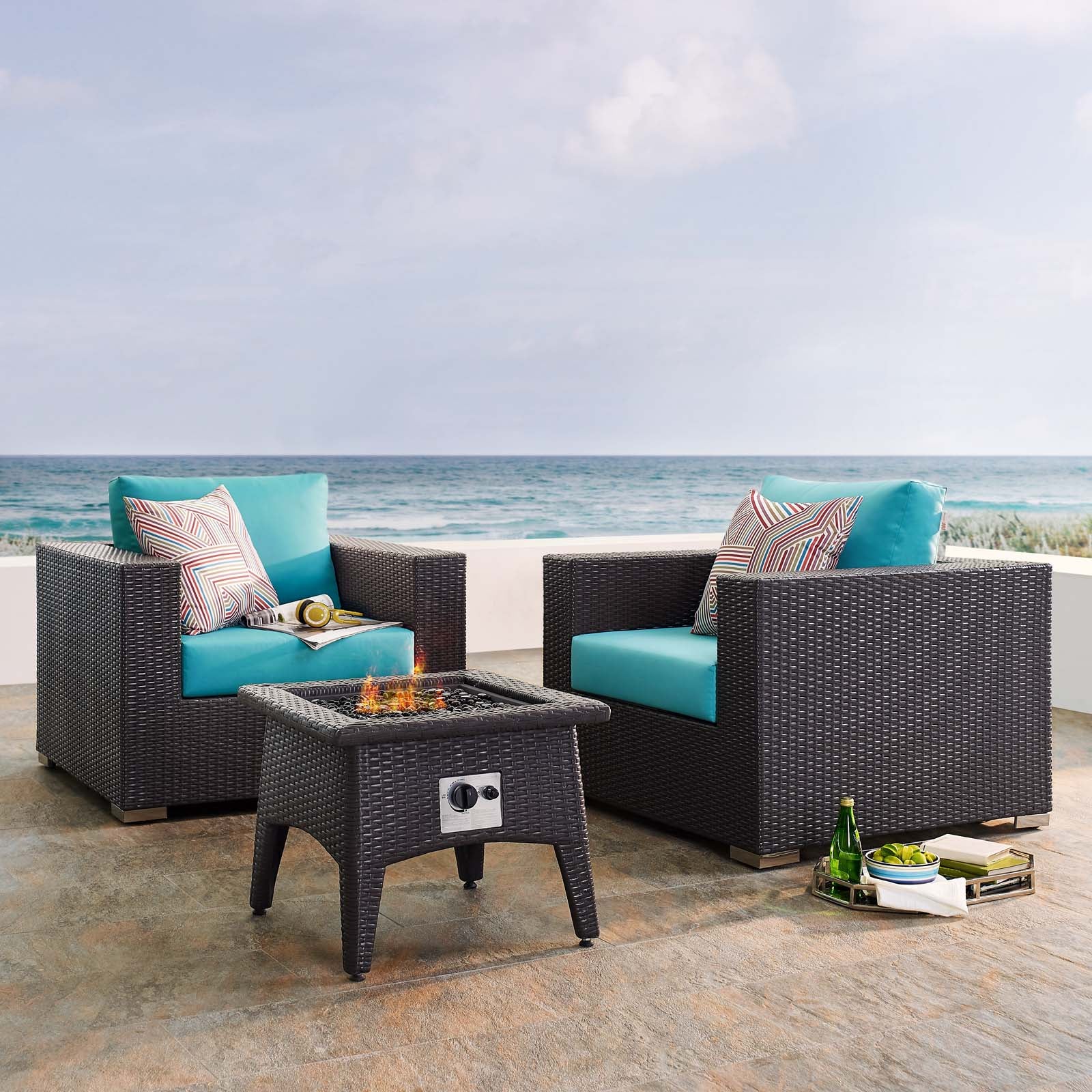 Convene 3 Piece Set Outdoor Patio with Fire Pit - East Shore Modern Home Furnishings