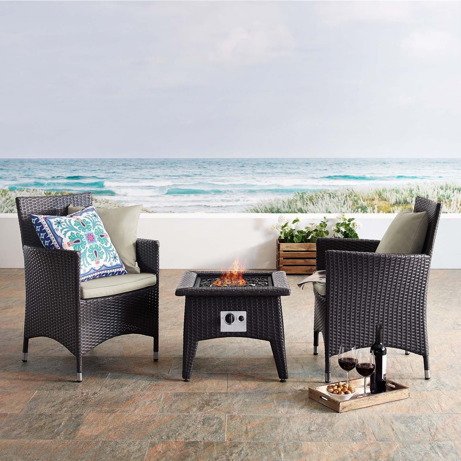 Convene 3 Piece Set Outdoor Patio with Fire Pit - East Shore Modern Home Furnishings