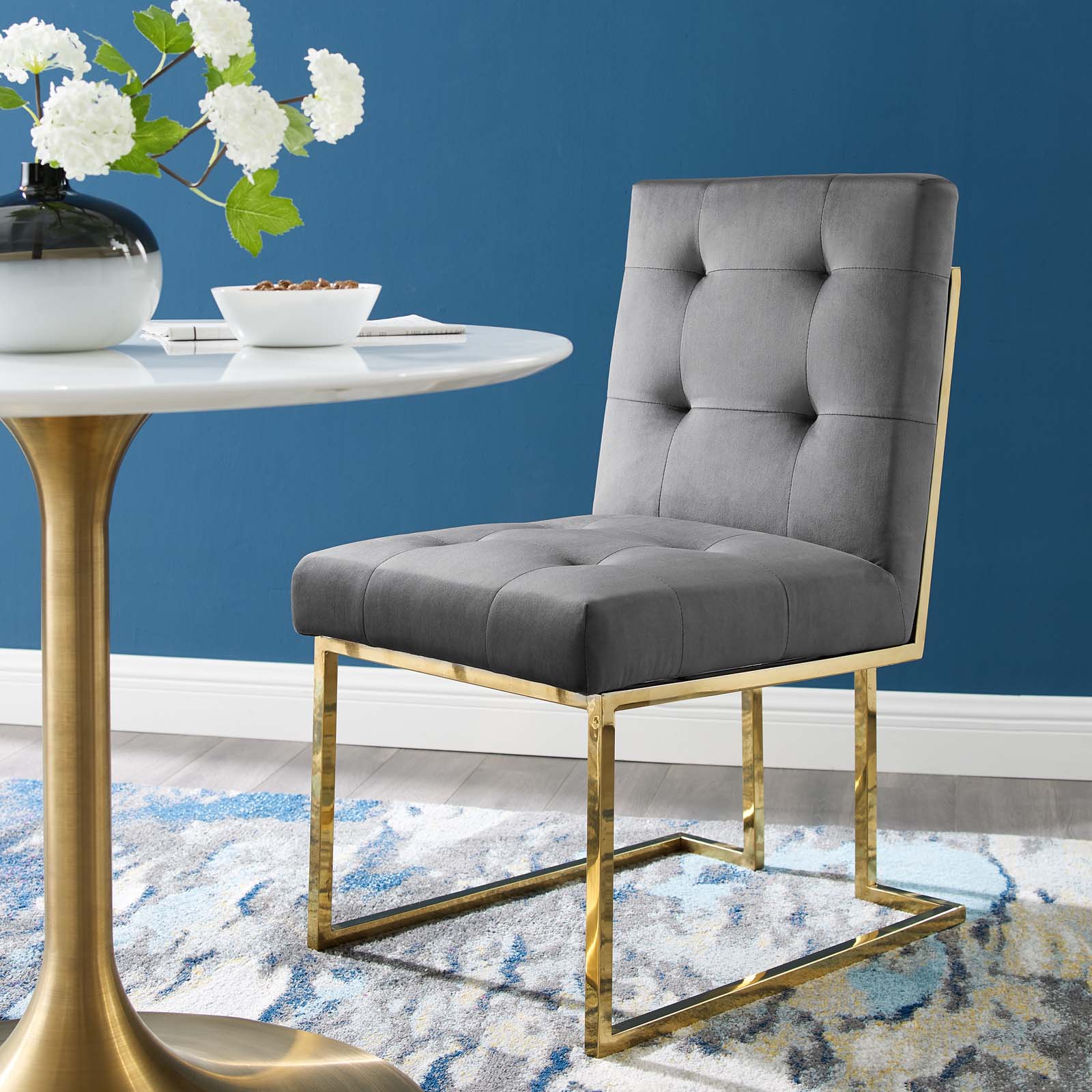 Privy Gold Stainless Steel Performance Velvet Dining Chair - East Shore Modern Home Furnishings
