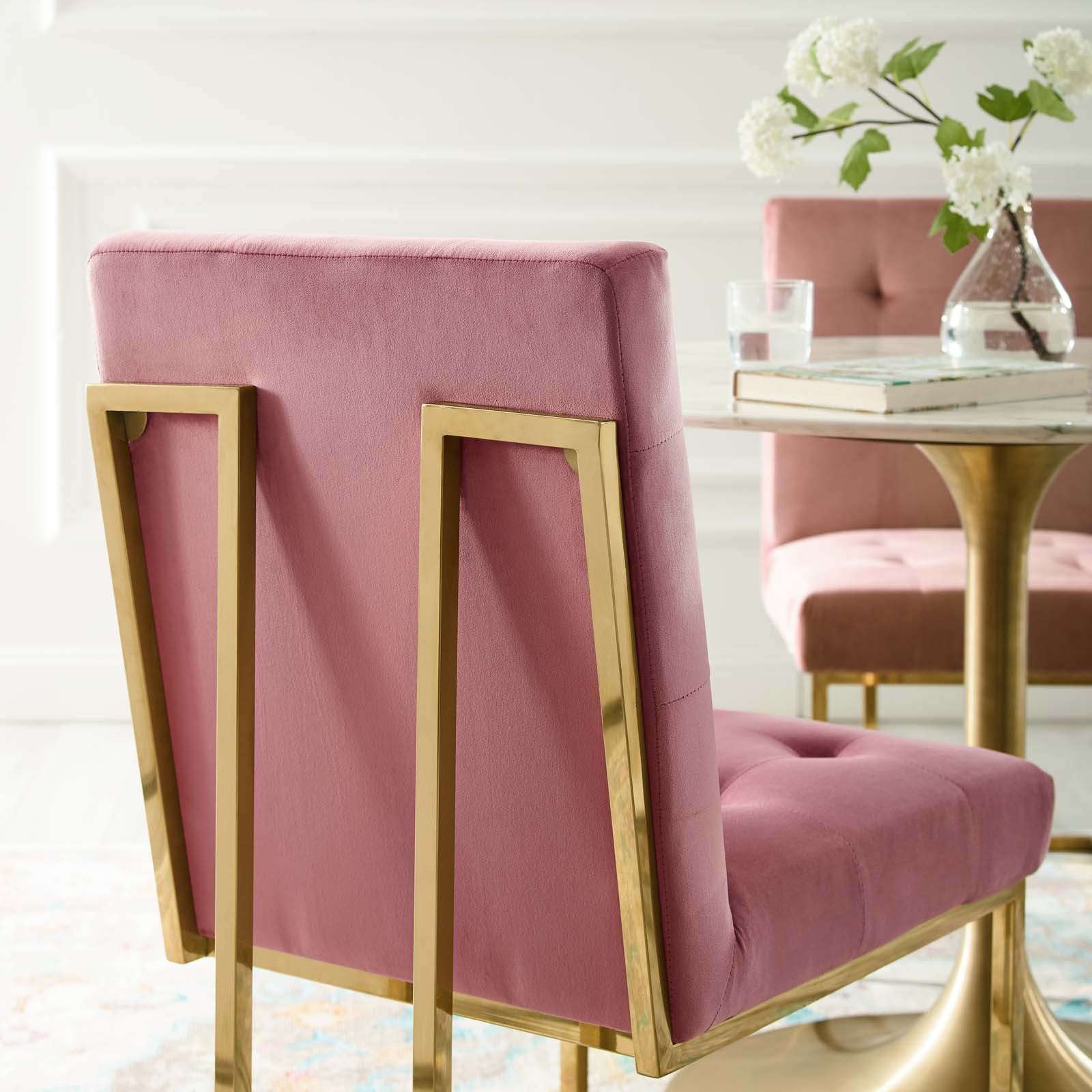 Privy Gold Stainless Steel Performance Velvet Dining Chair - East Shore Modern Home Furnishings