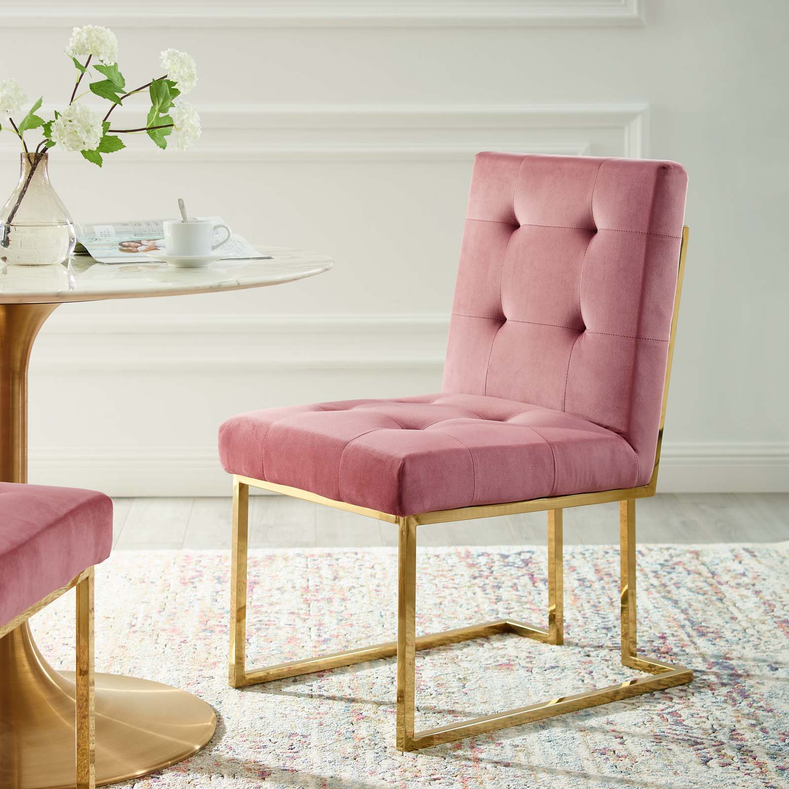 Privy Gold Stainless Steel Performance Velvet Dining Chair - East Shore Modern Home Furnishings