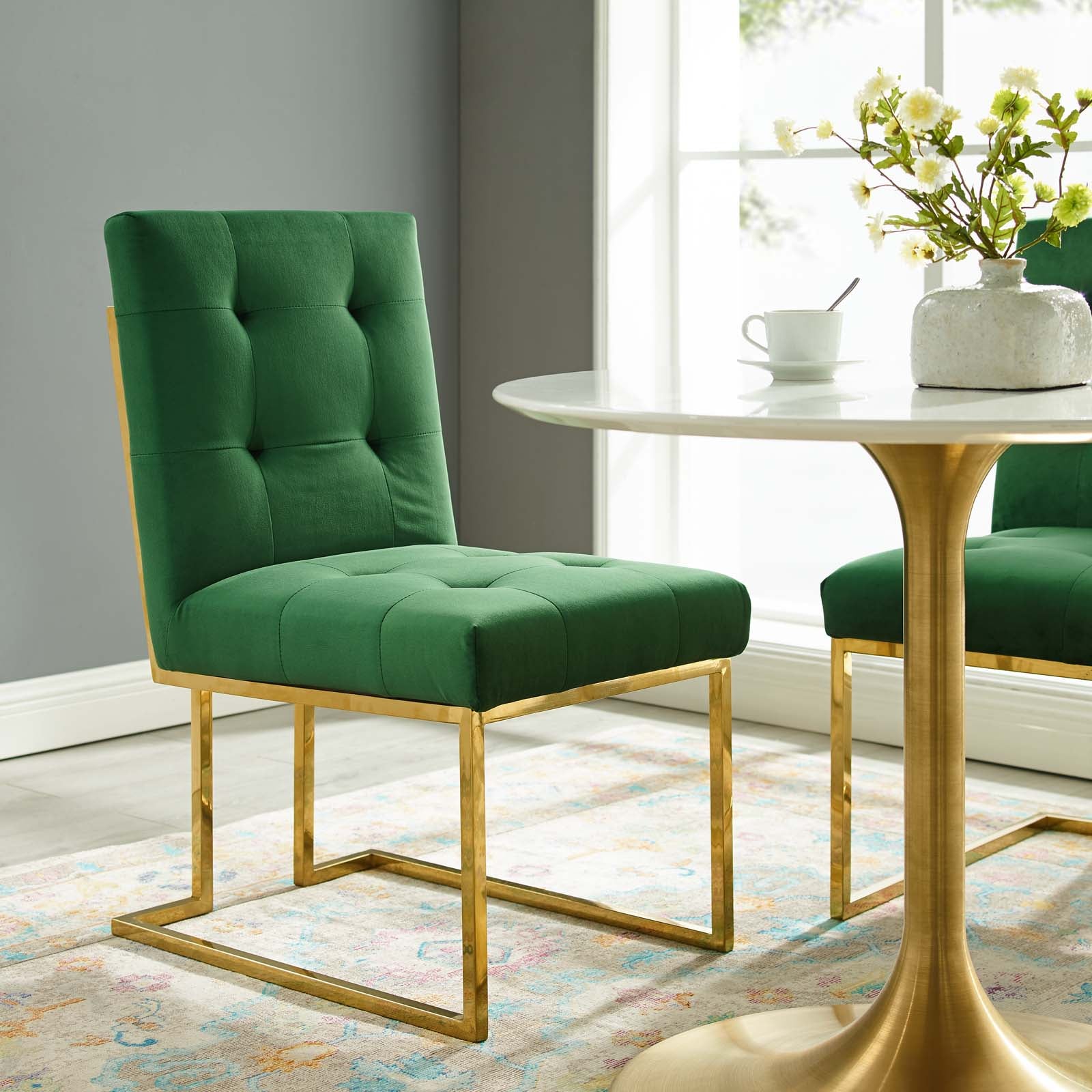 Privy Gold Stainless Steel Performance Velvet Dining Chair - East Shore Modern Home Furnishings