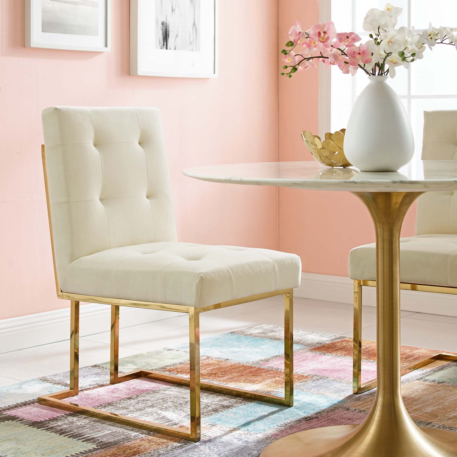 Privy Gold Stainless Steel Performance Velvet Dining Chair - East Shore Modern Home Furnishings