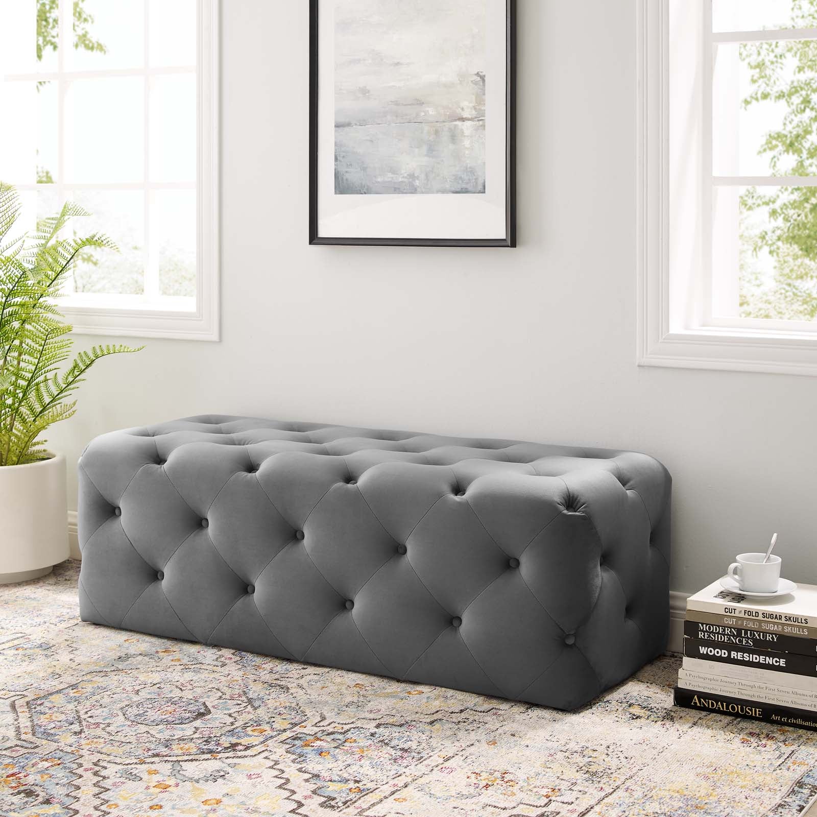 Amour 48" Tufted Button Entryway Performance Velvet Bench - East Shore Modern Home Furnishings