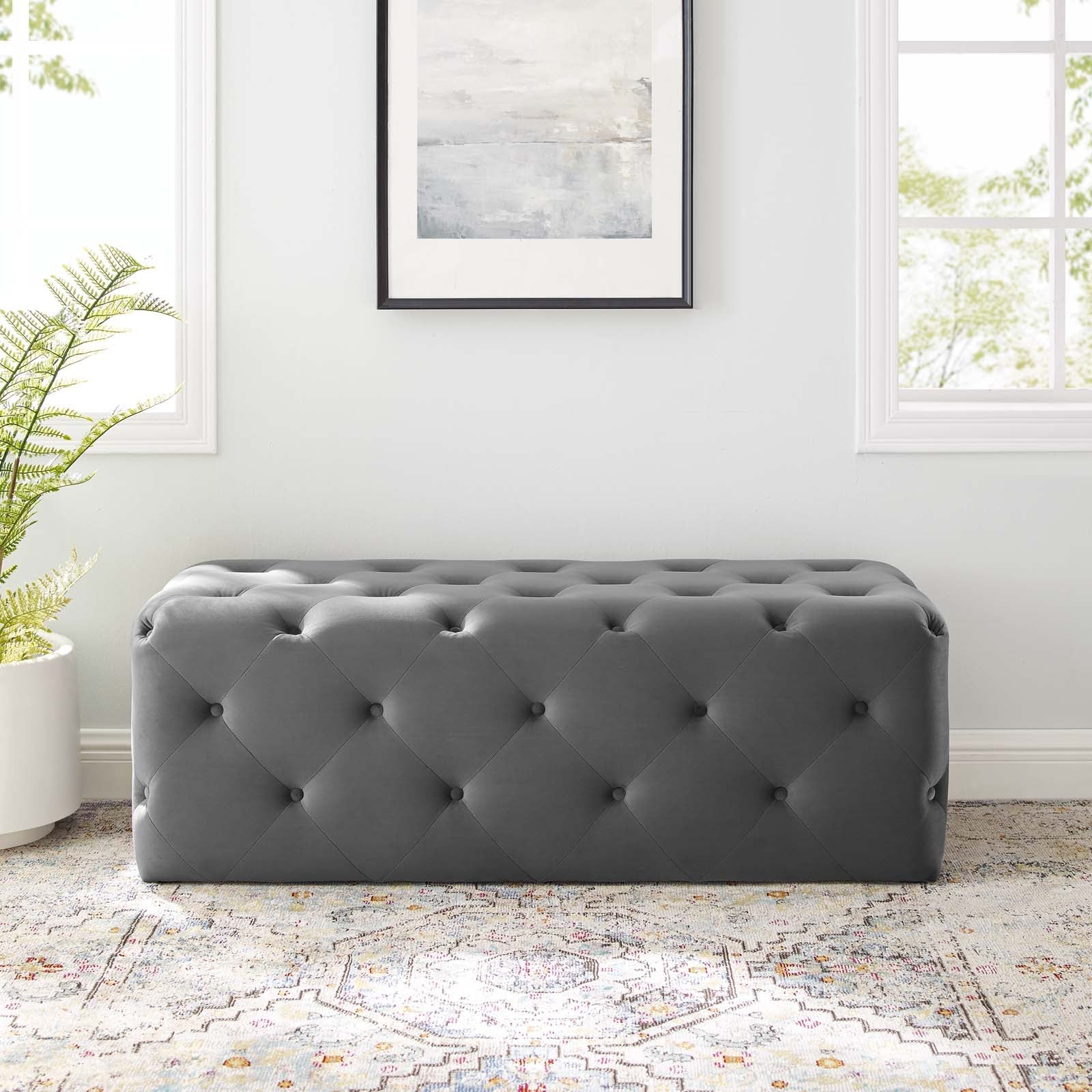 Amour 48" Tufted Button Entryway Performance Velvet Bench - East Shore Modern Home Furnishings