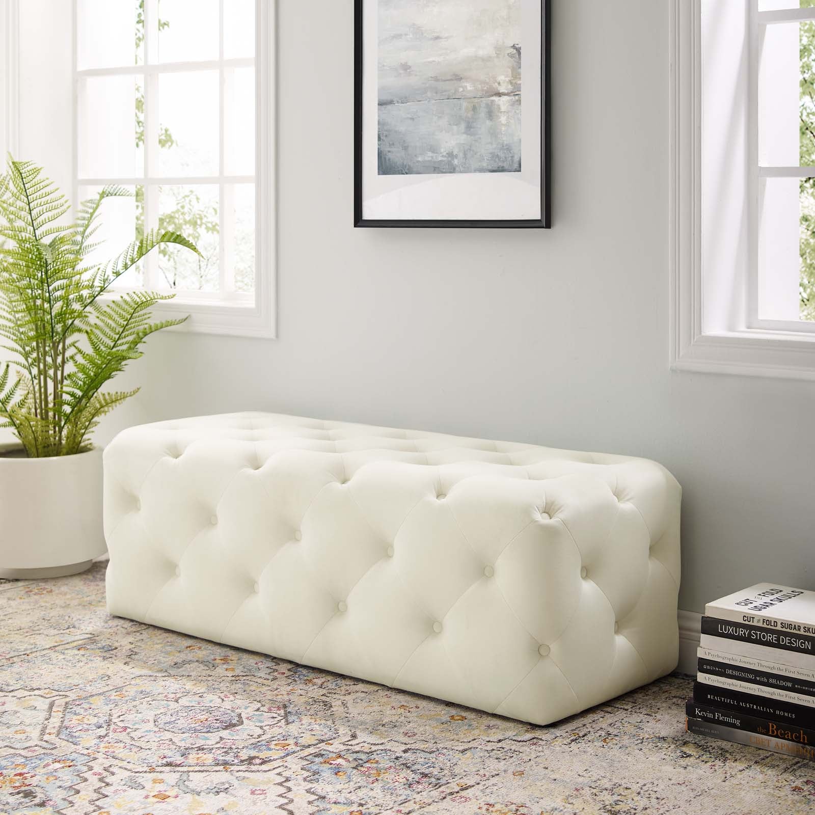 Amour 48" Tufted Button Entryway Performance Velvet Bench - East Shore Modern Home Furnishings