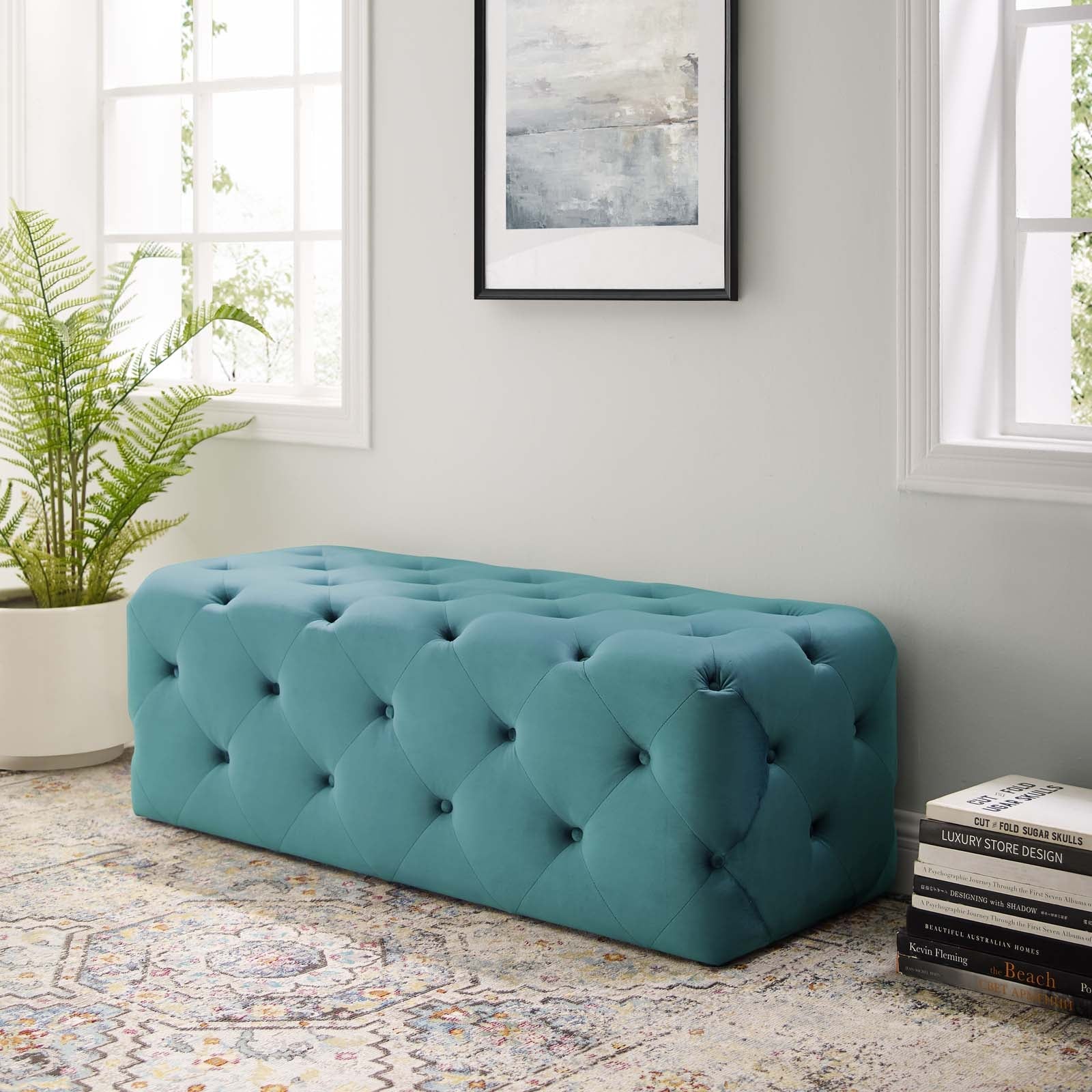 Amour 48" Tufted Button Entryway Performance Velvet Bench - East Shore Modern Home Furnishings