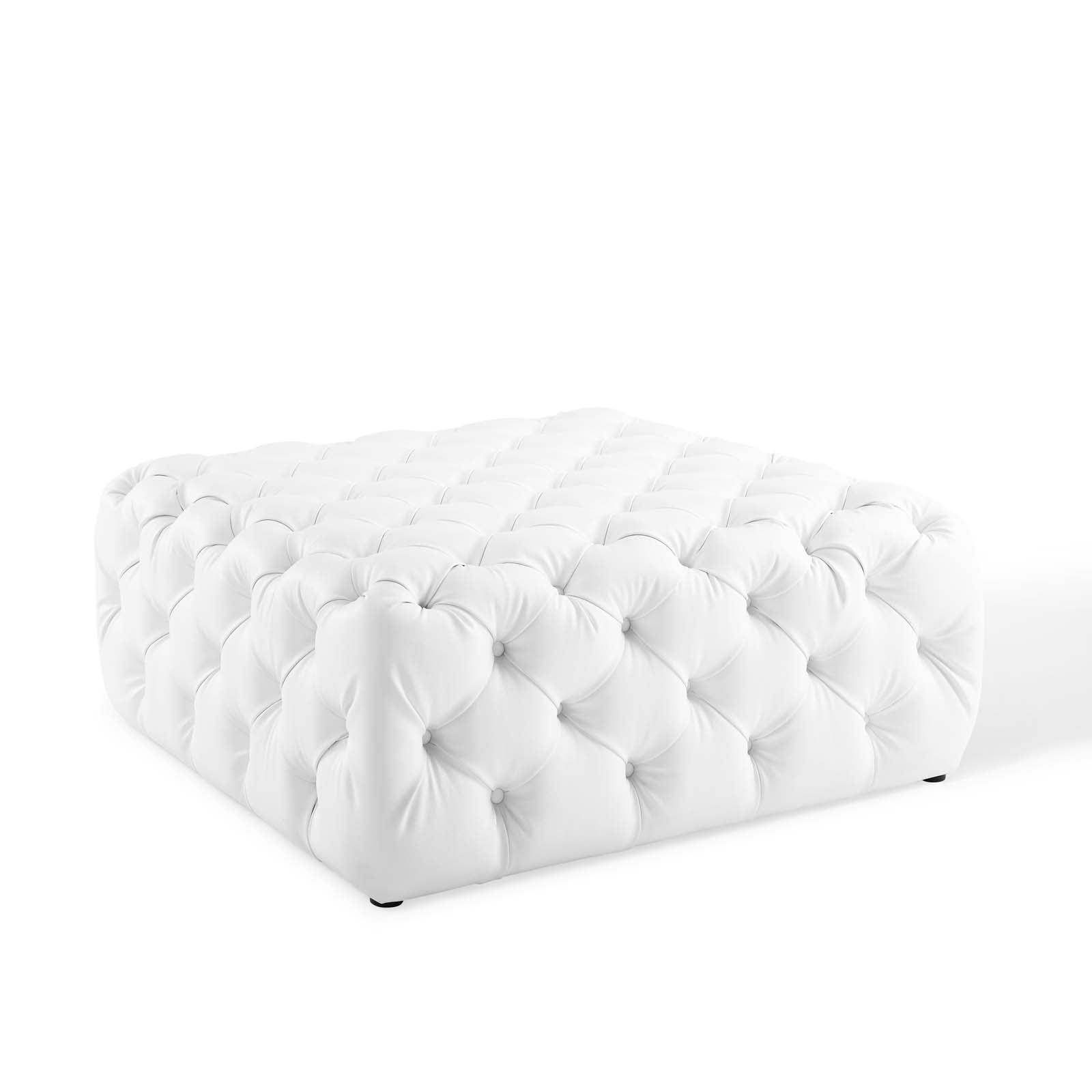 Amour Tufted Button Large Square Faux Leather Ottoman