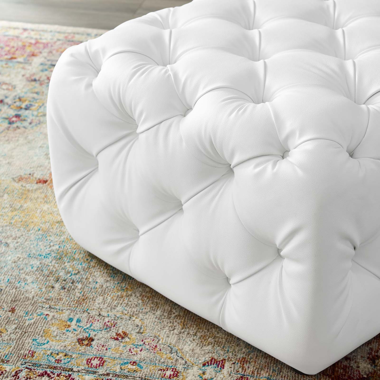 Amour Tufted Button Square Faux Leather Ottoman - East Shore Modern Home Furnishings