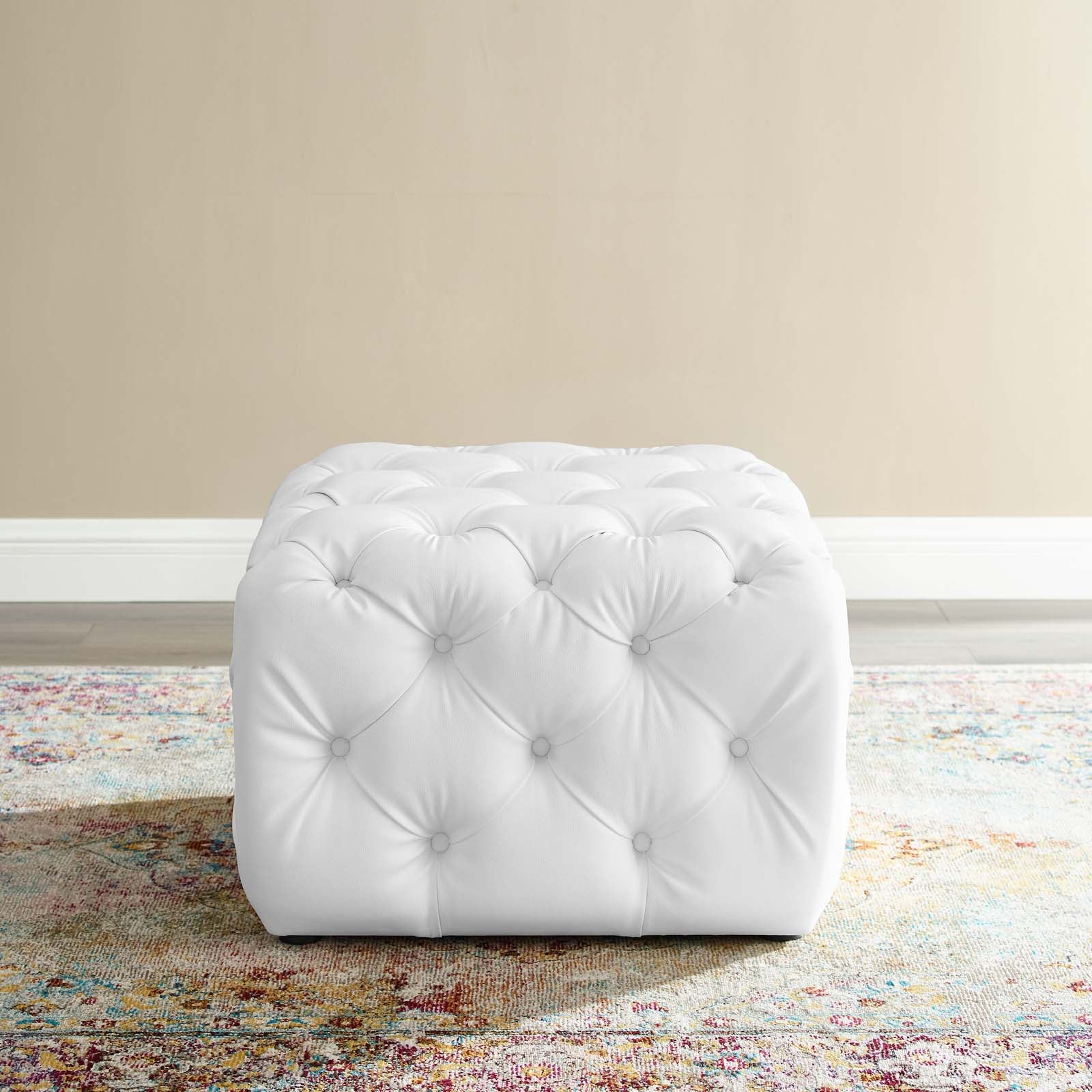 Amour Tufted Button Square Faux Leather Ottoman - East Shore Modern Home Furnishings