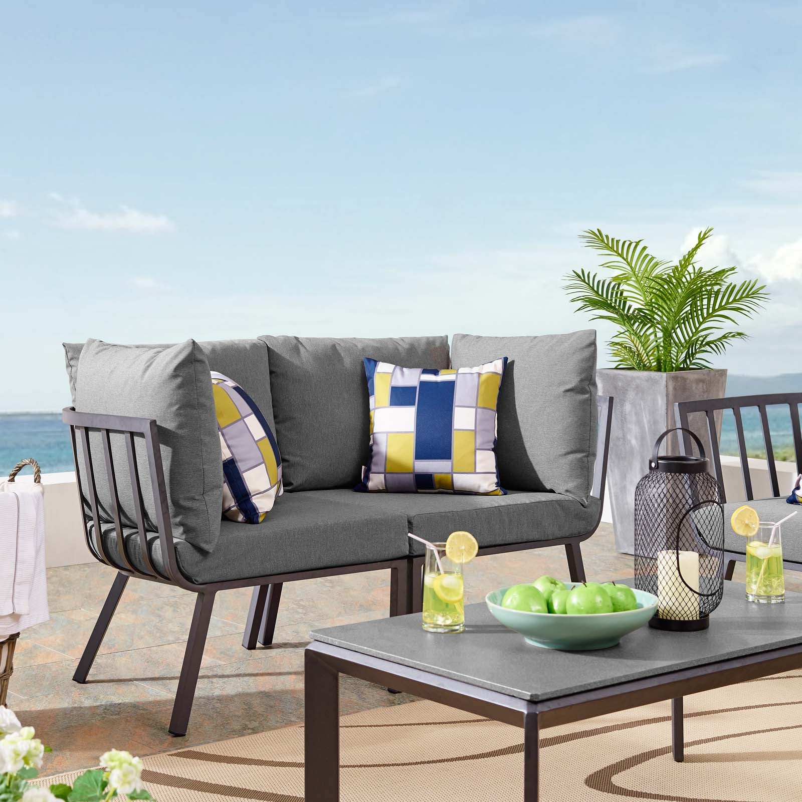 Riverside 2 Piece Outdoor Patio Aluminum Sectional Sofa Set - East Shore Modern Home Furnishings