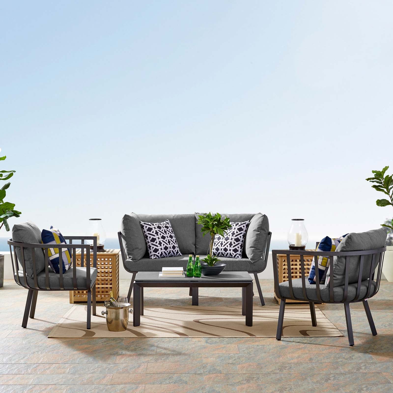 Riverside 5 Piece Outdoor Patio Aluminum Set - East Shore Modern Home Furnishings